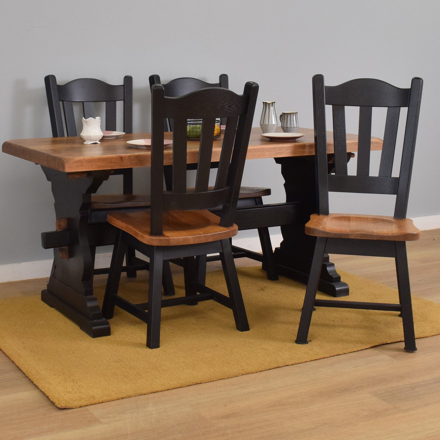 Painted Oak Table and Four Chairs