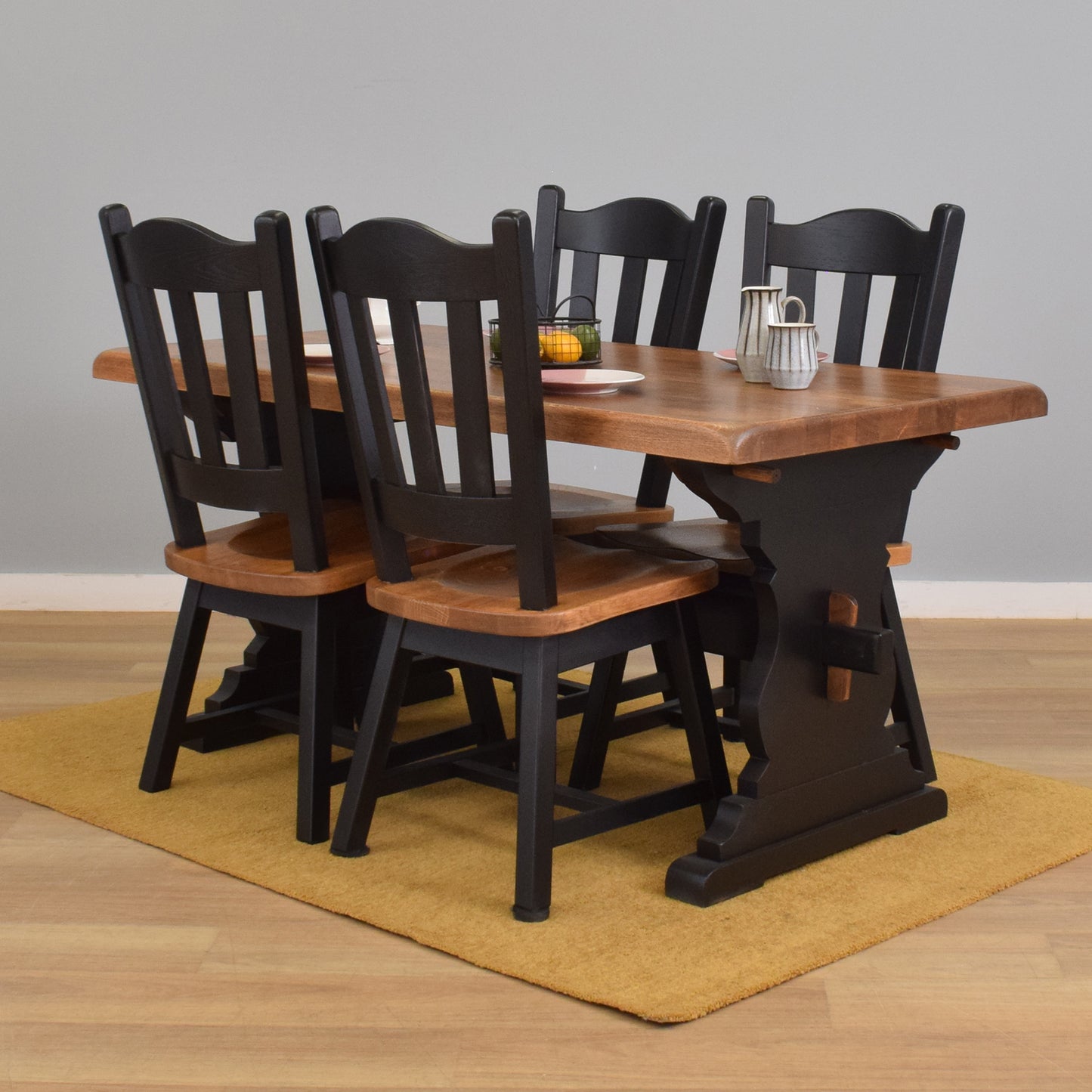 Painted Oak Table and Four Chairs