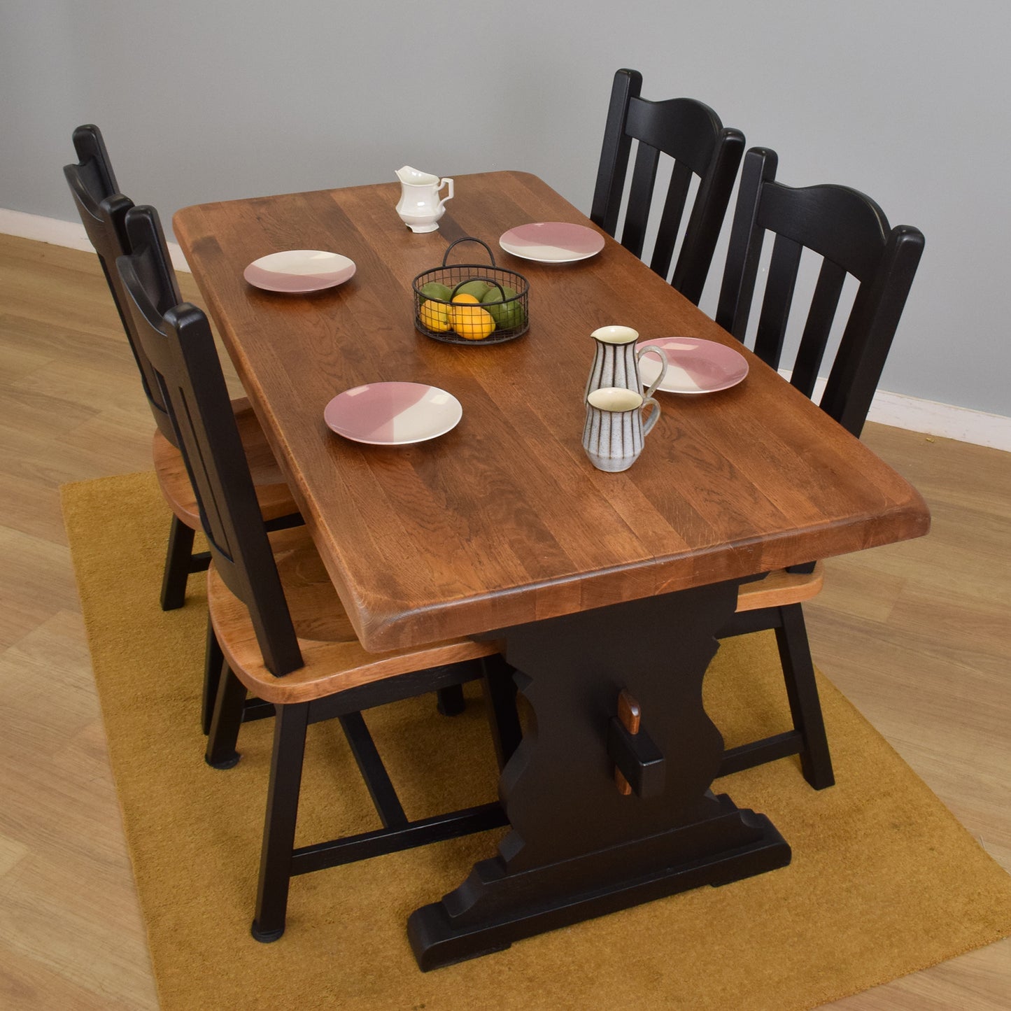 Painted Oak Table and Four Chairs