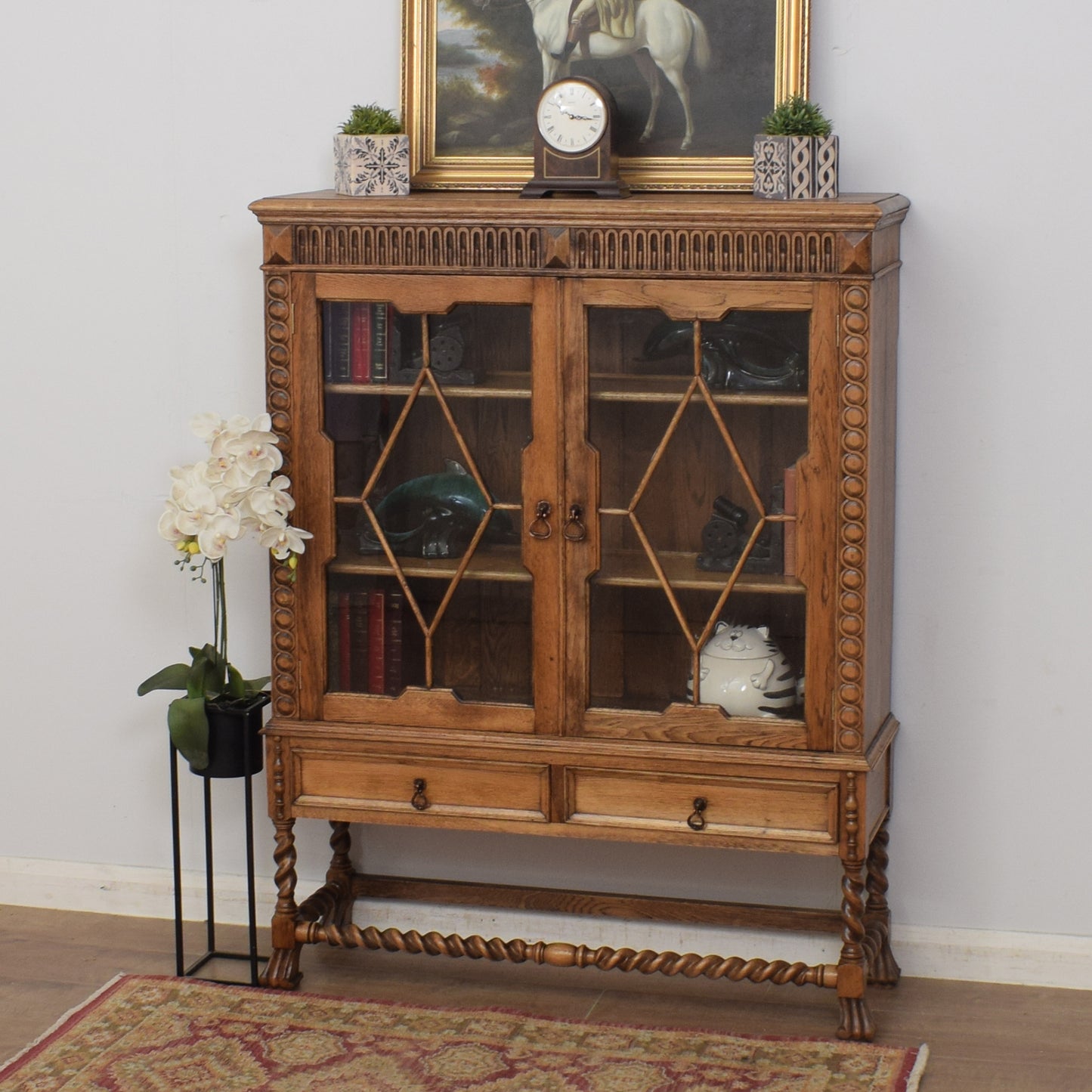 Carved Oak Glazed Cabinet