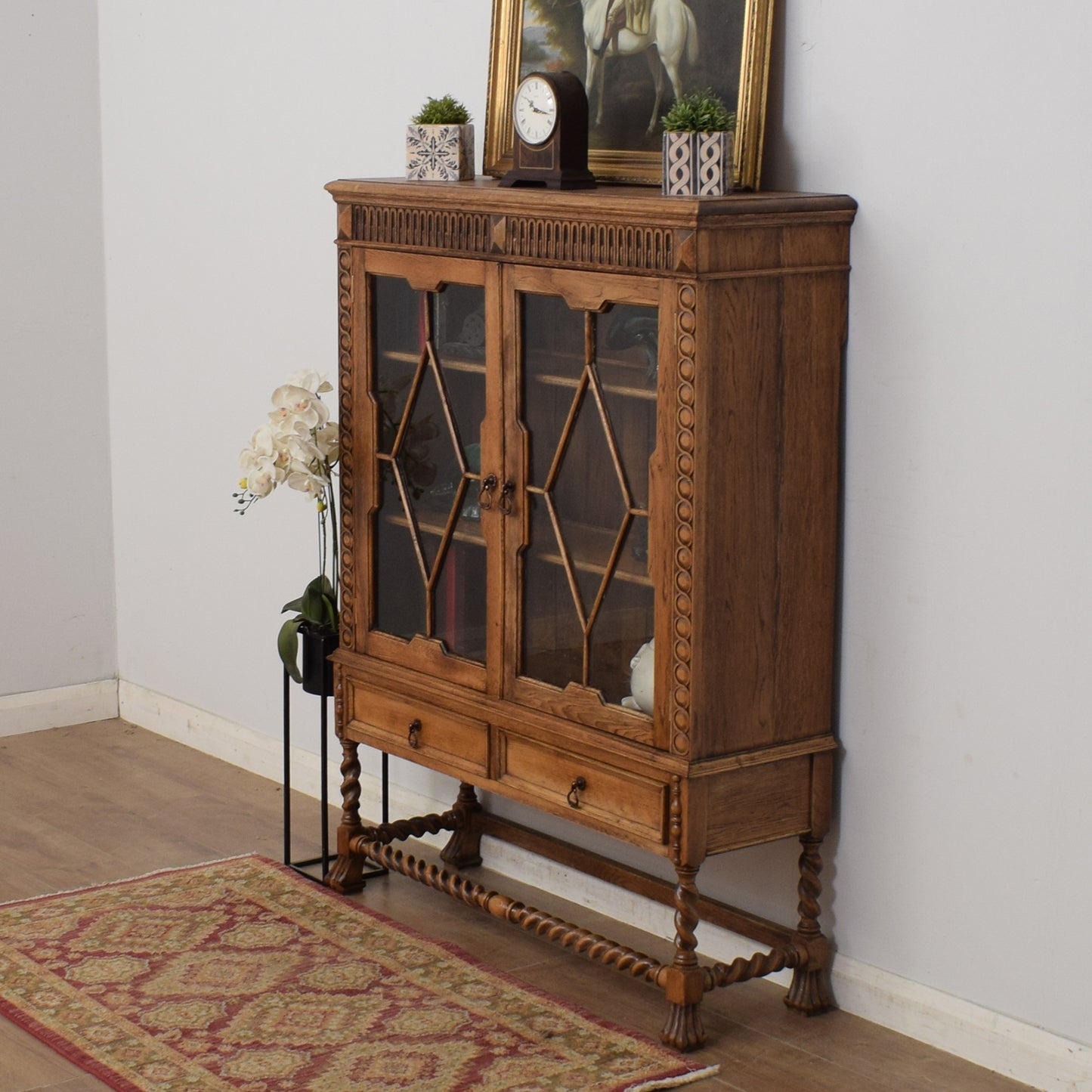 Carved Oak Glazed Cabinet