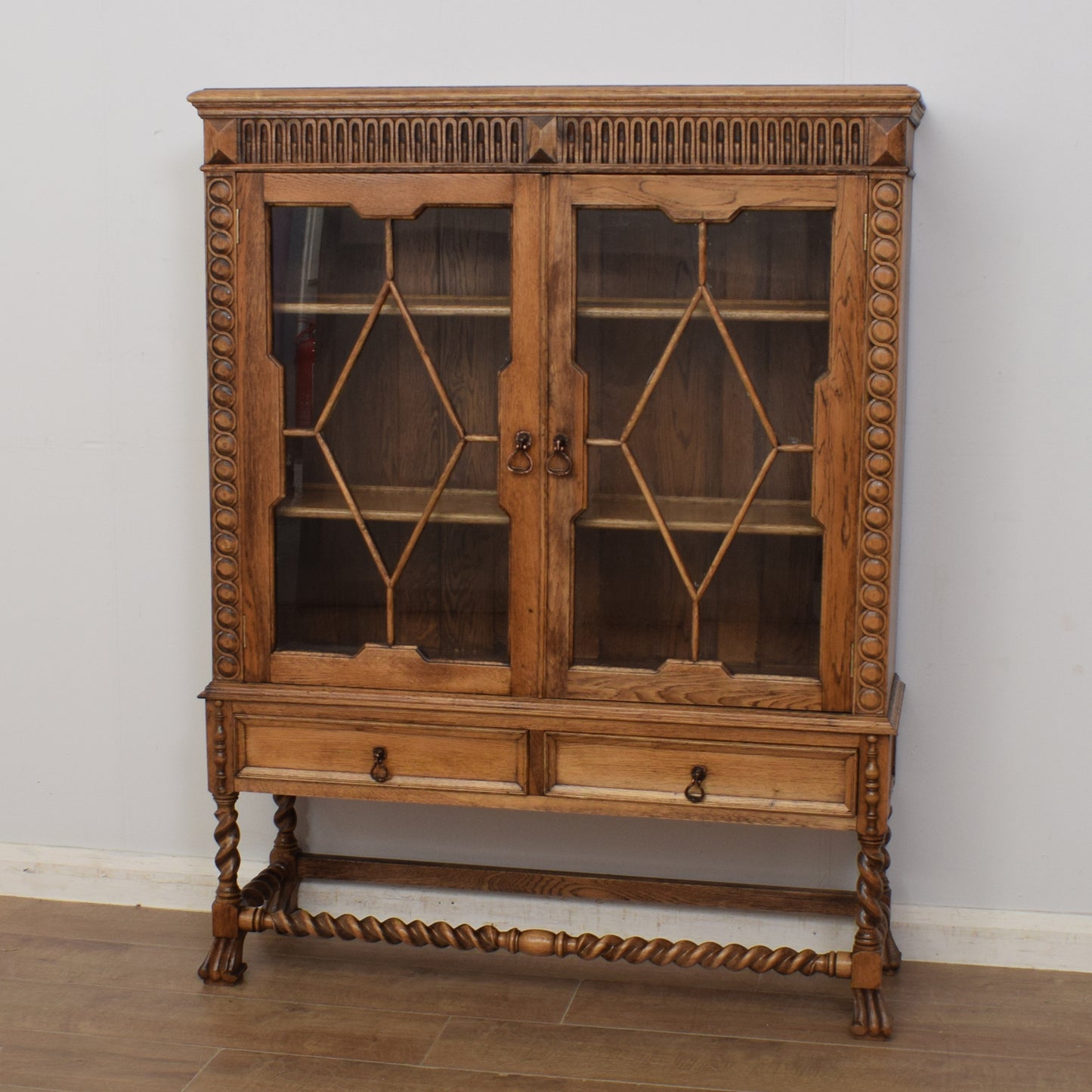 Carved Oak Glazed Cabinet
