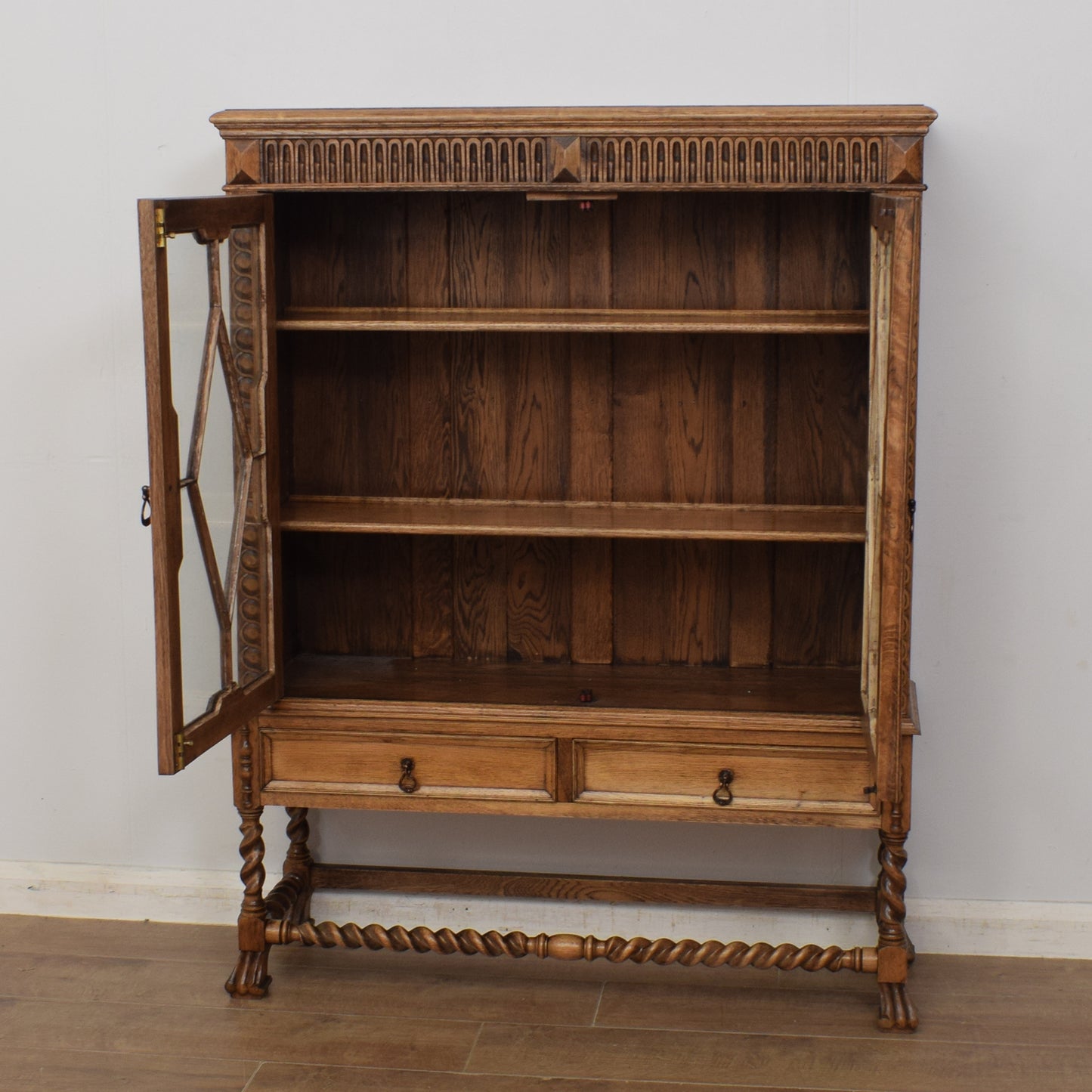 Carved Oak Glazed Cabinet