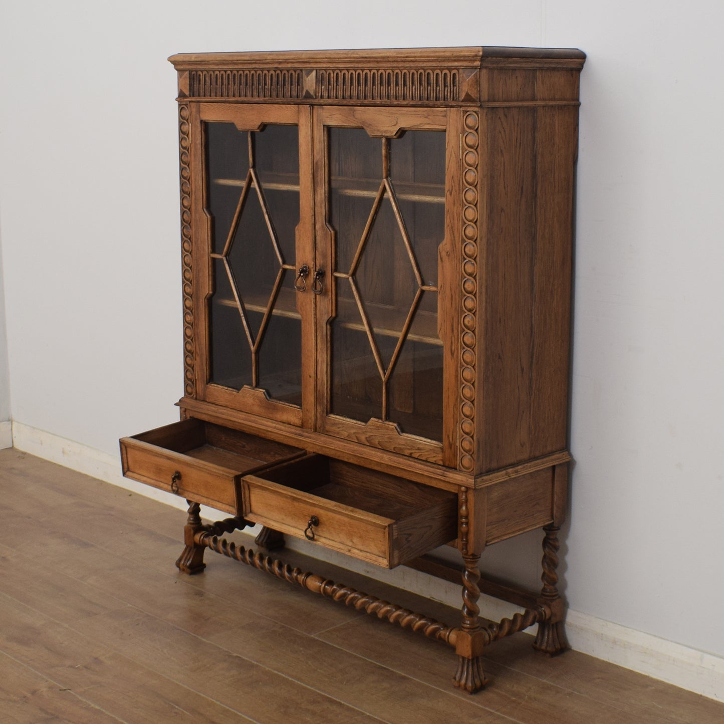 Carved Oak Glazed Cabinet