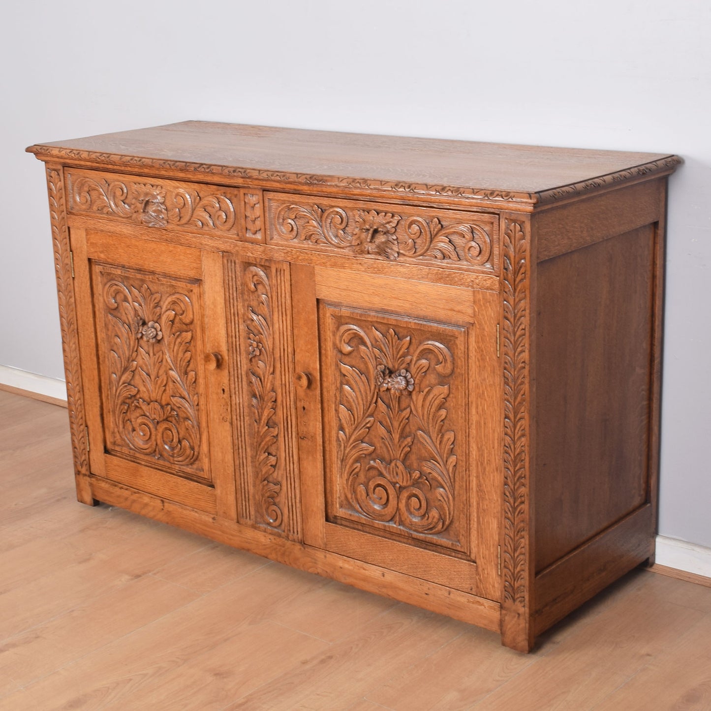 Ornate Oak Carved Greenman Sideboard