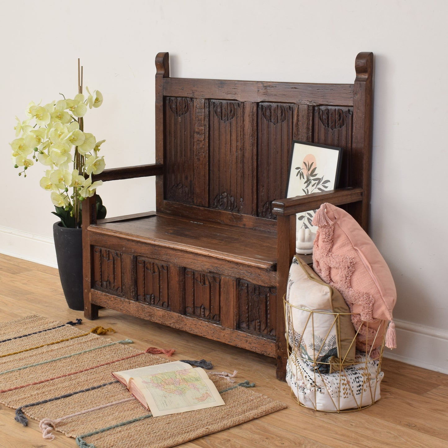 Solid Oak Antique Settle