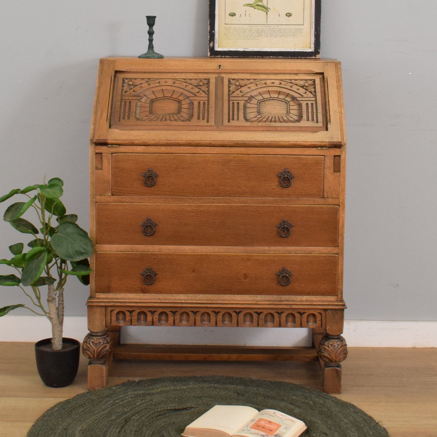 Ornate Oak Bureau