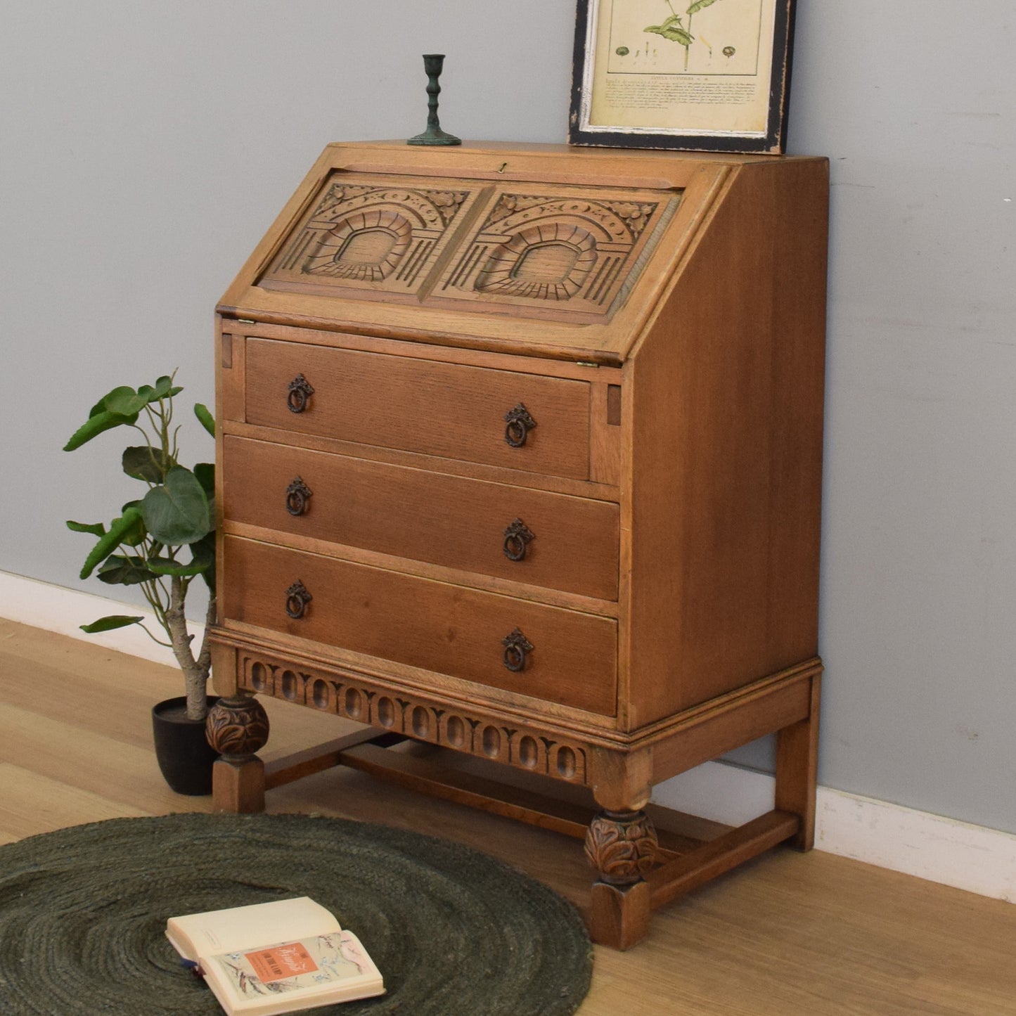 Ornate Oak Bureau
