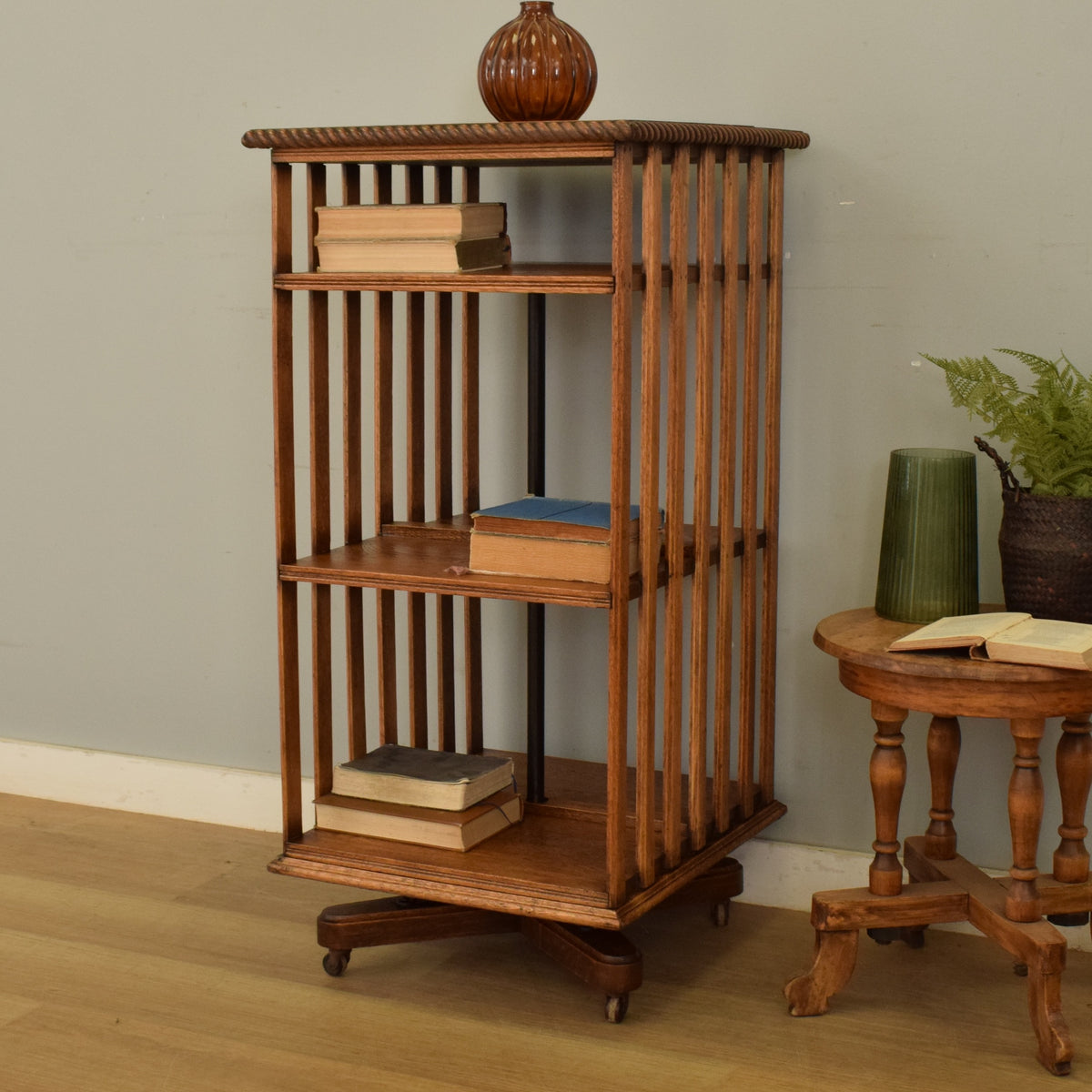 Edwardian Oak Revolving Library Bookcase