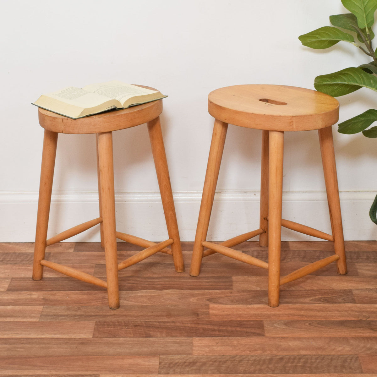 Pair of Beech Milk Stools