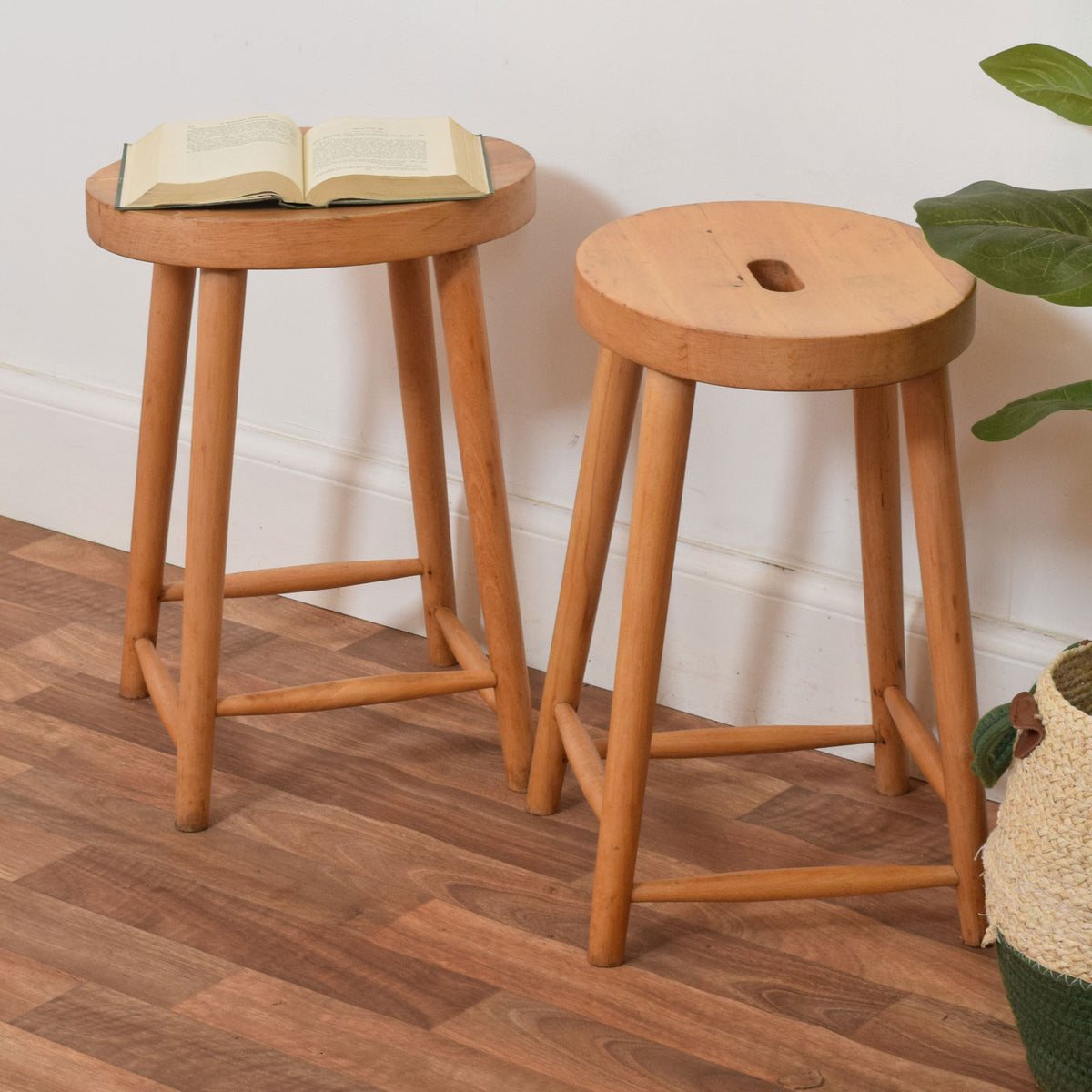 Pair of Beech Milk Stools