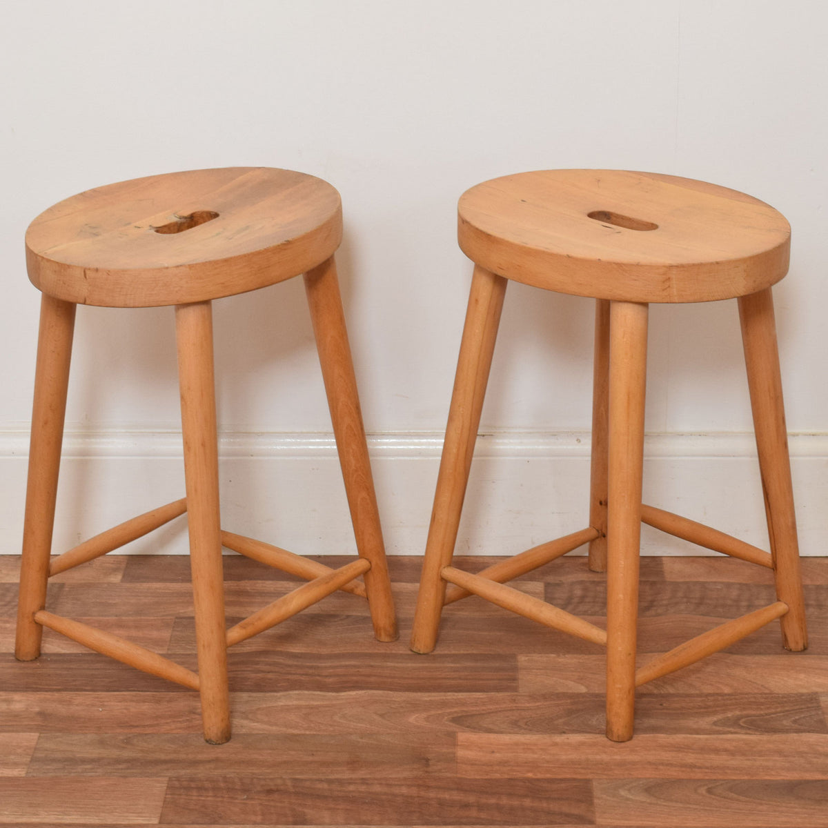 Pair of Beech Milk Stools