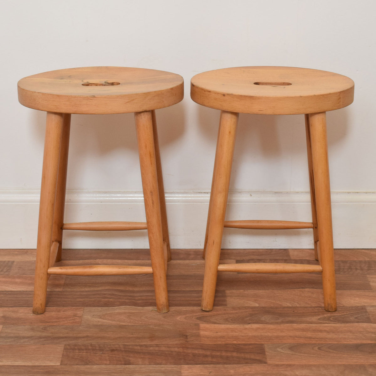 Pair of Beech Milk Stools