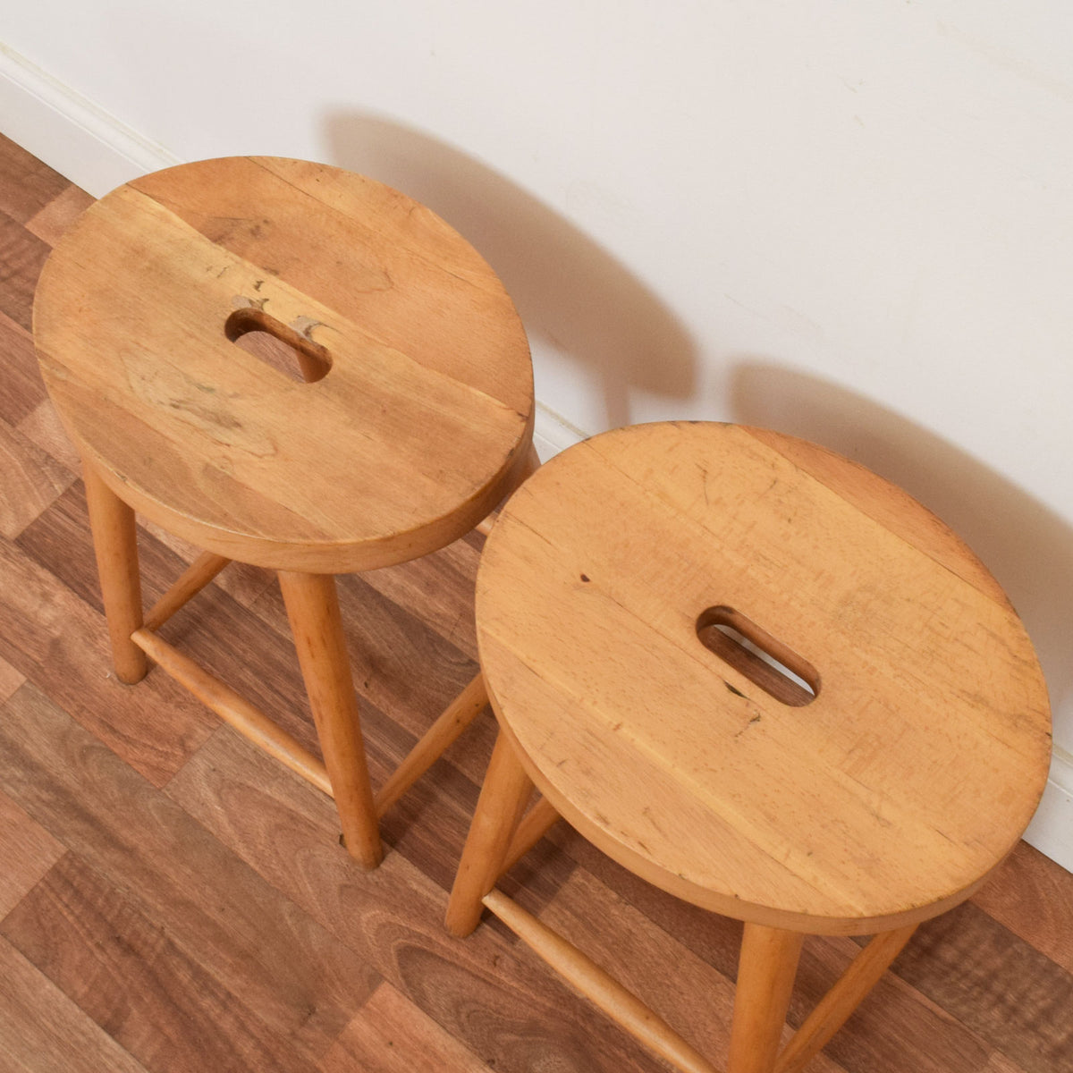 Pair of Beech Milk Stools