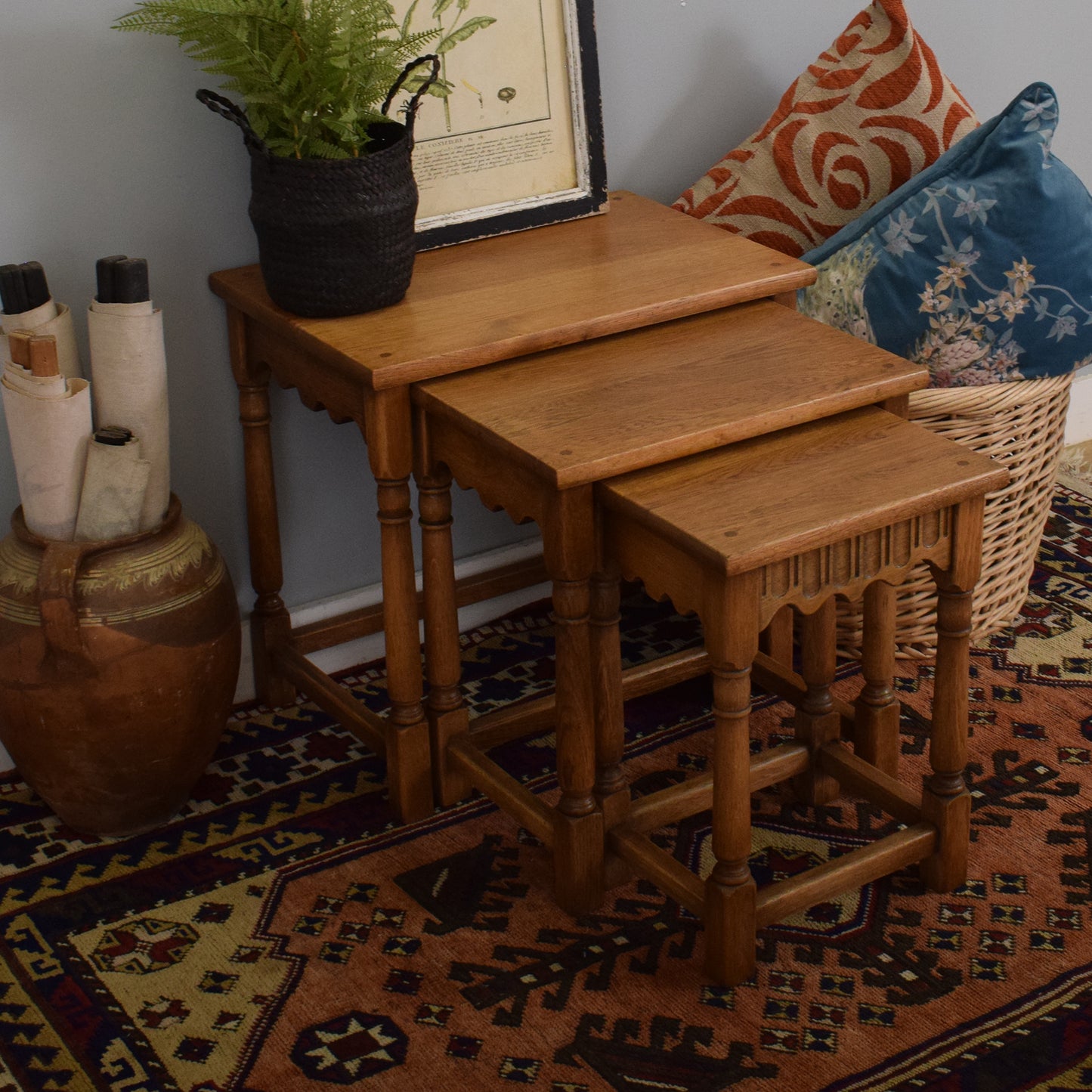 Refinished Oak Nest of Tables