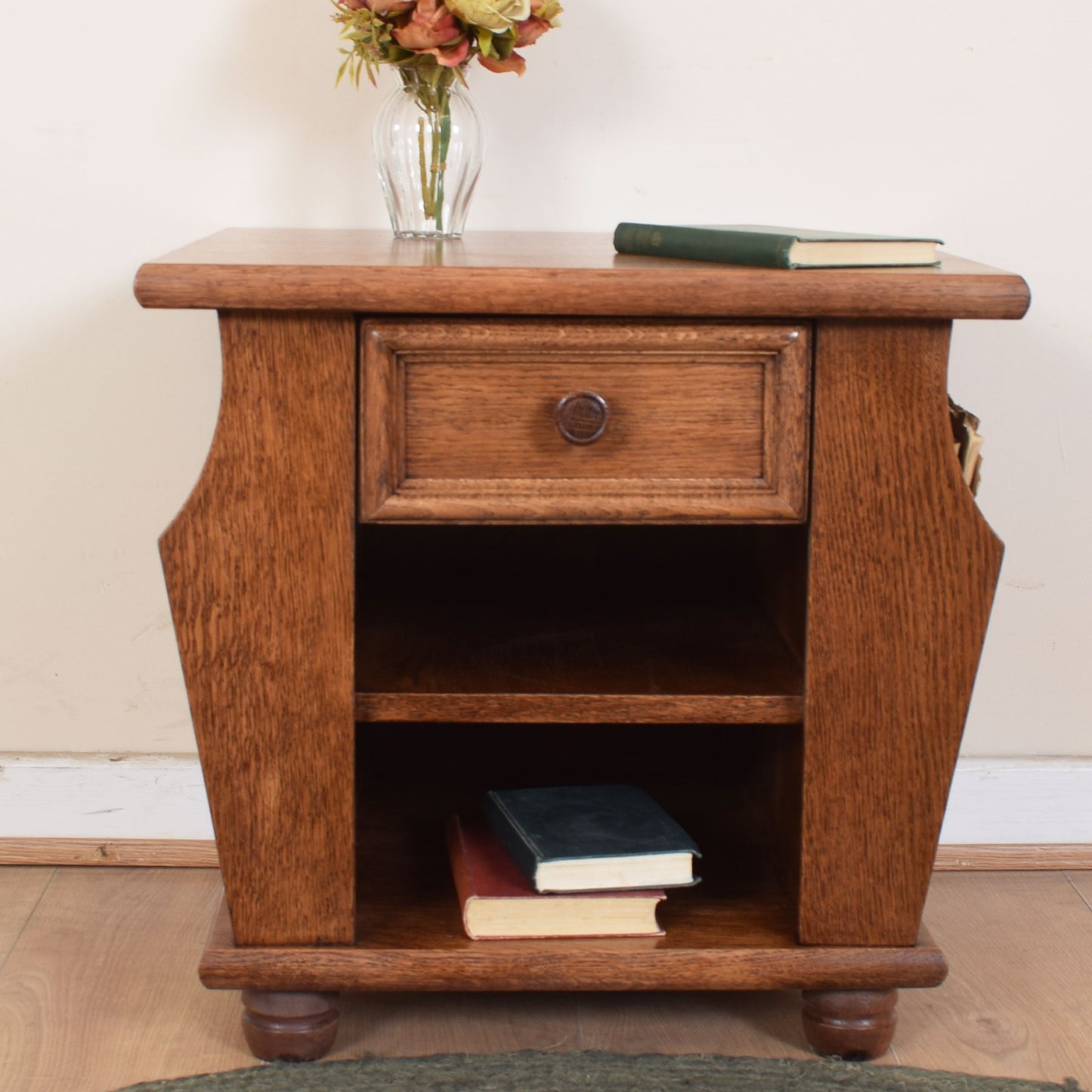 Oak Side Table Magazine Rack