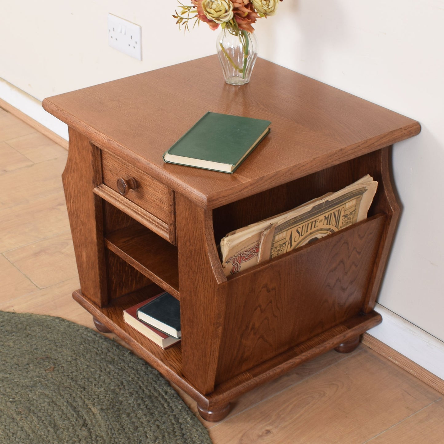 Oak Side Table Magazine Rack