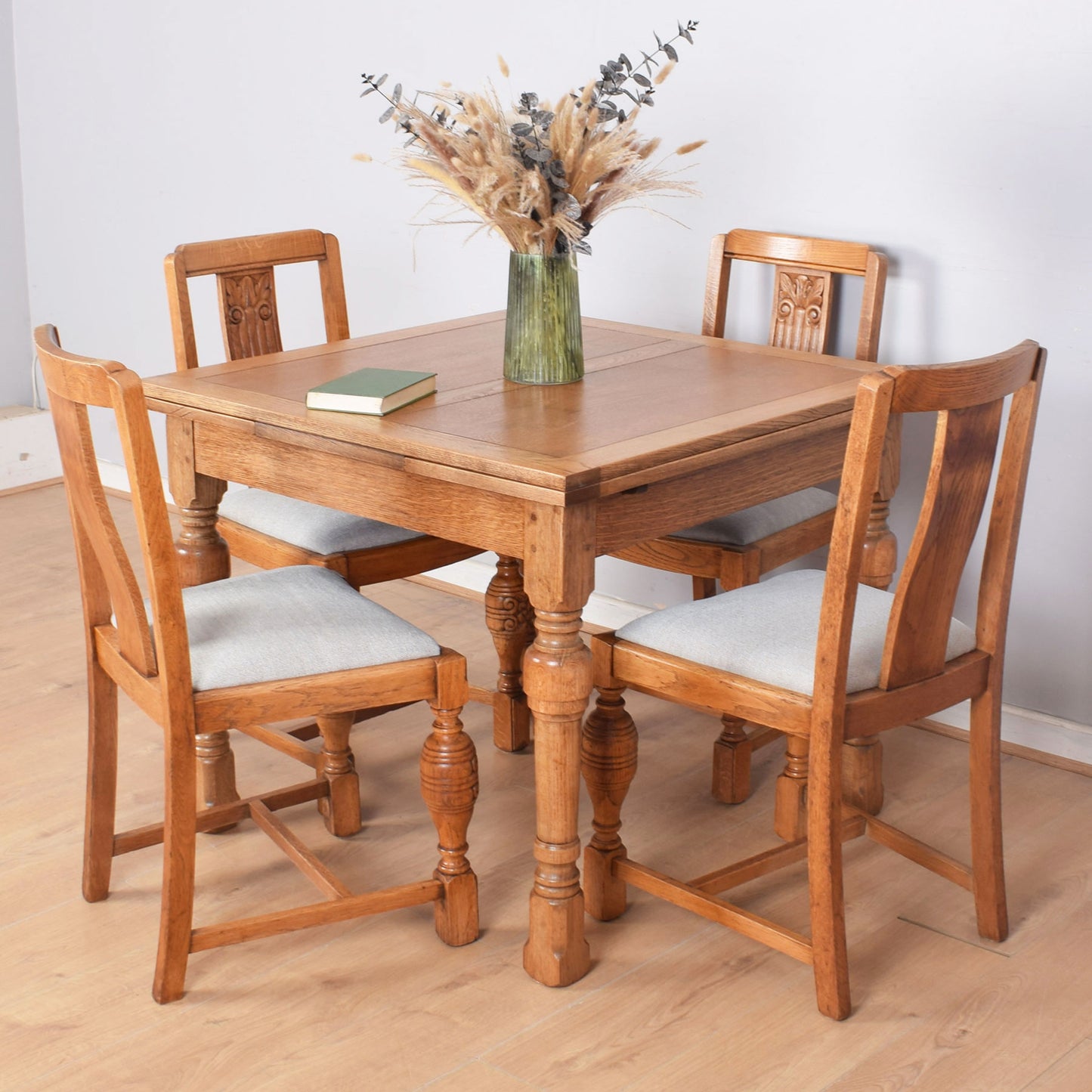 Oak Draw-Leaf Table with Four Chairs