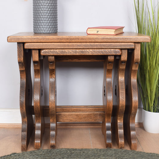 Oak Farmhouse Nest of Three Tables