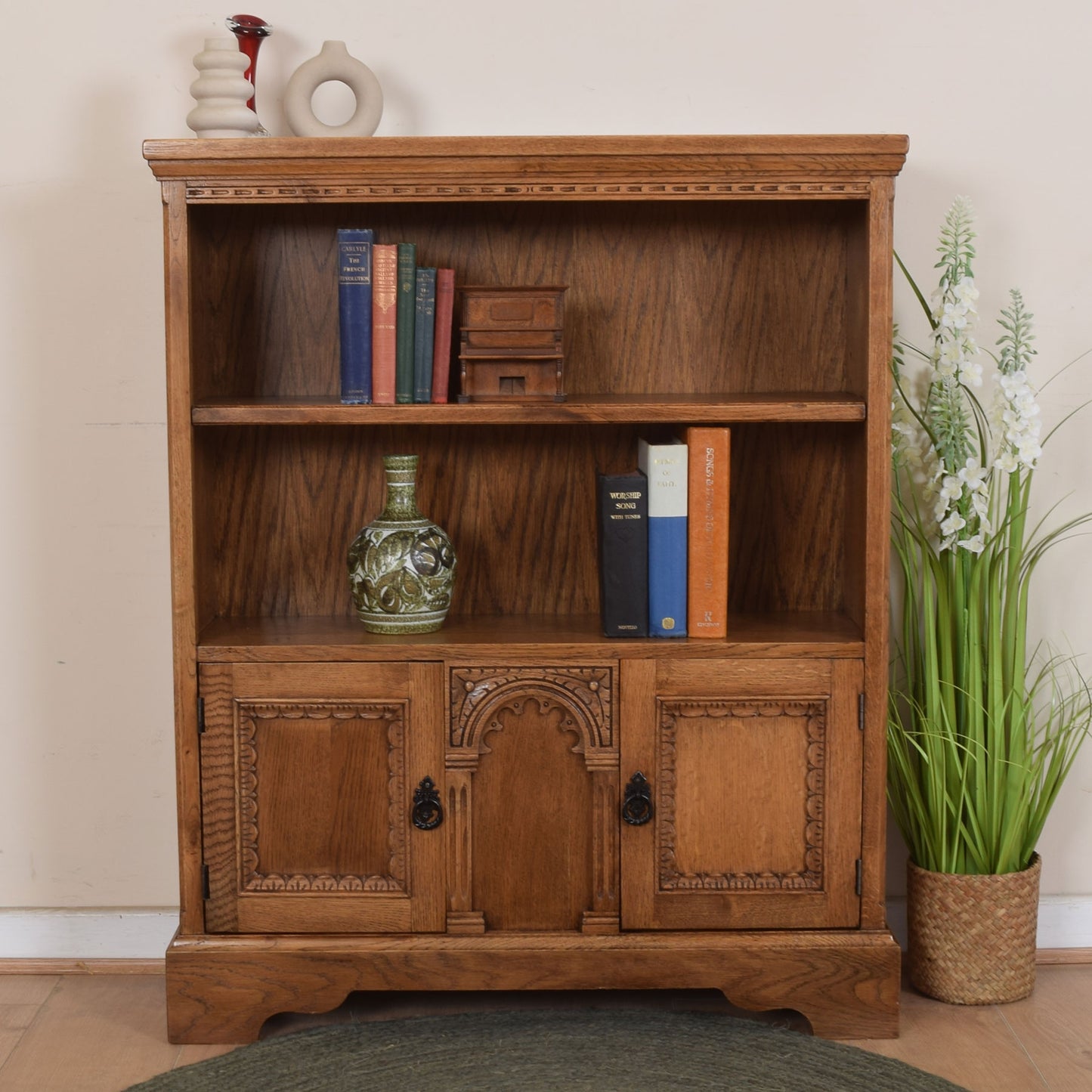 Oak Bookcase Cabinet.