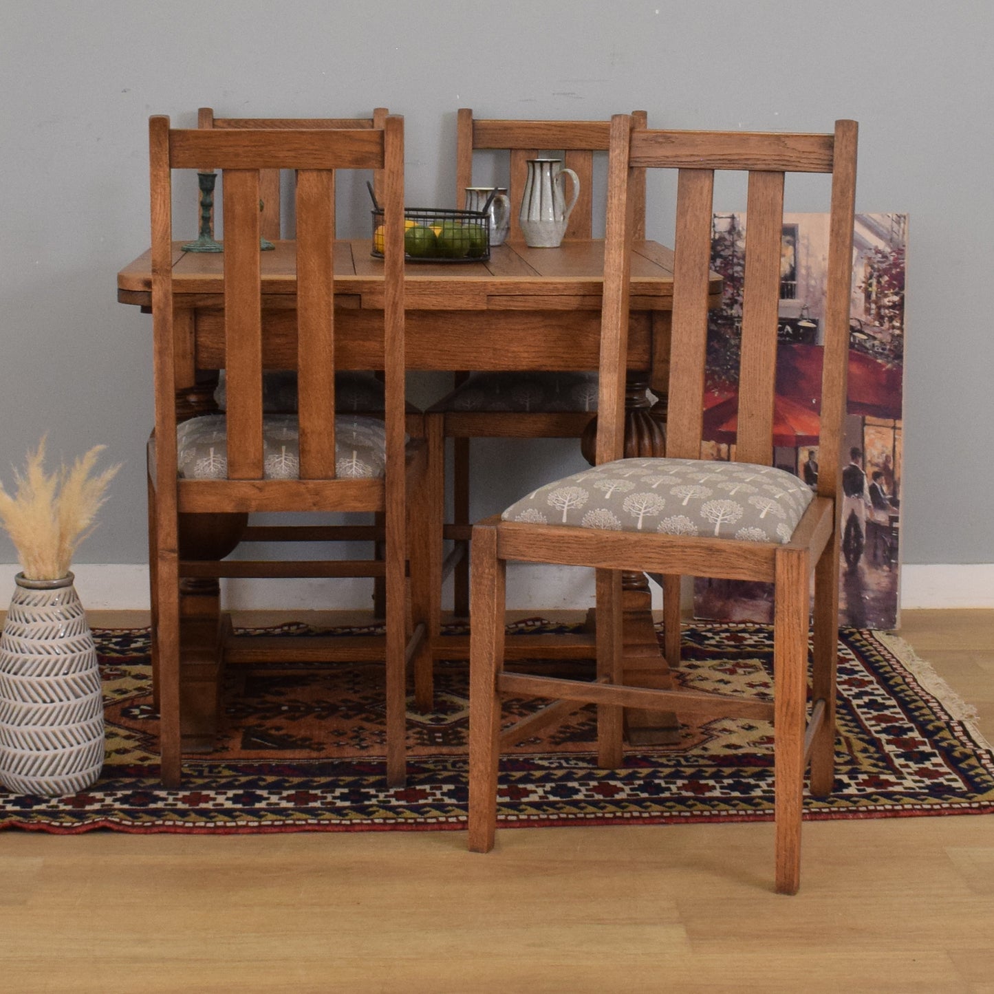 Oak Draw-Leaf Table and Four Chairs