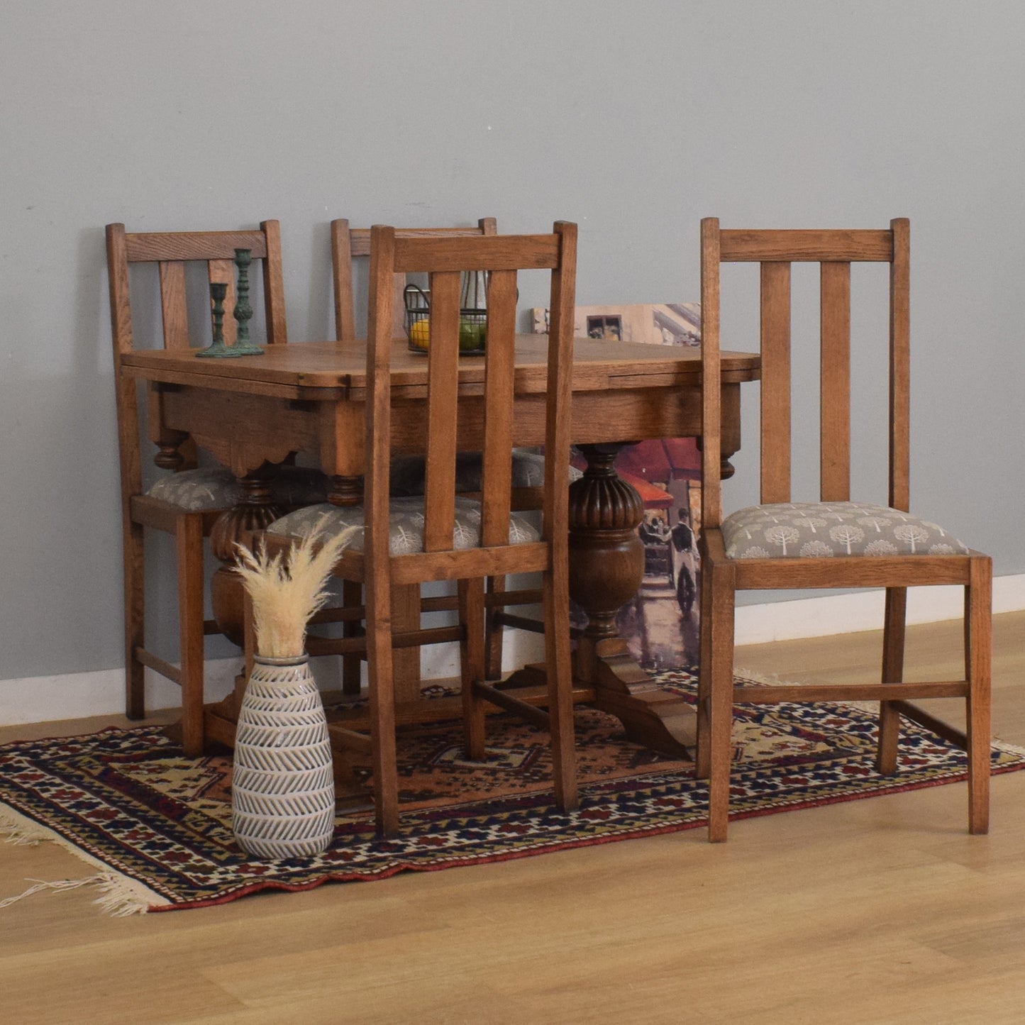 Oak Draw-Leaf Table and Four Chairs