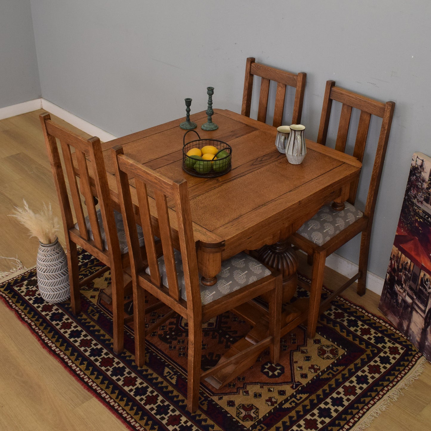 Oak Draw-Leaf Table and Four Chairs