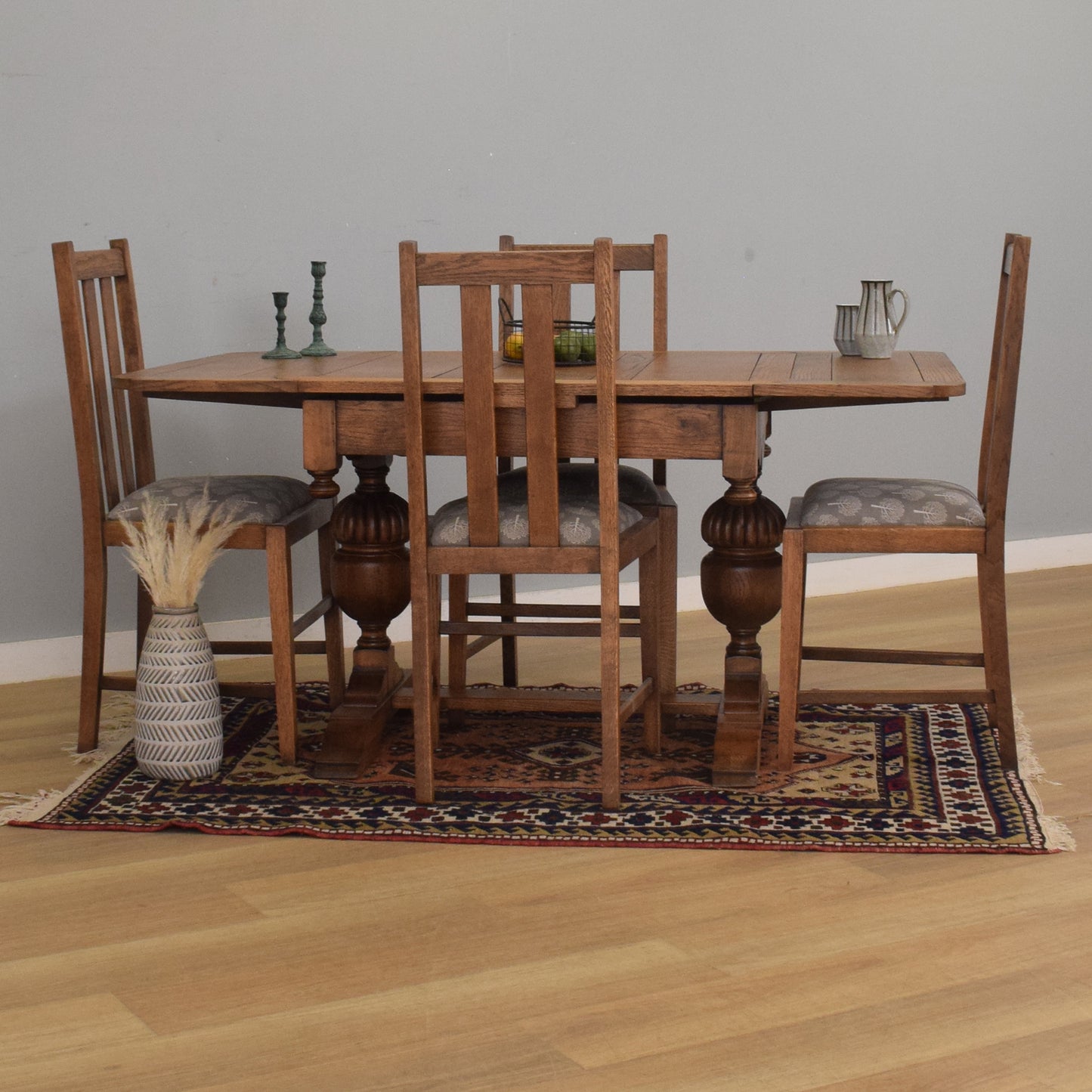 Oak Draw-Leaf Table and Four Chairs