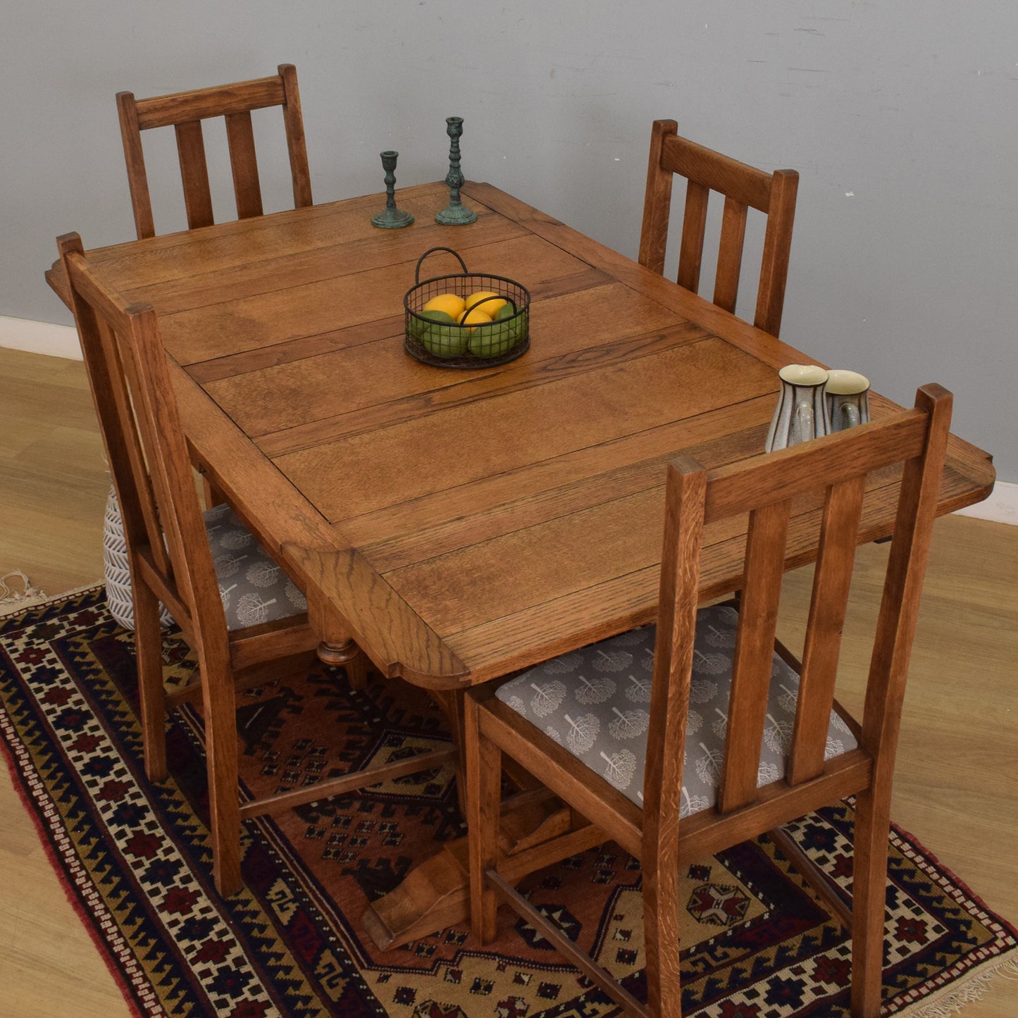 Oak Draw-Leaf Table and Four Chairs