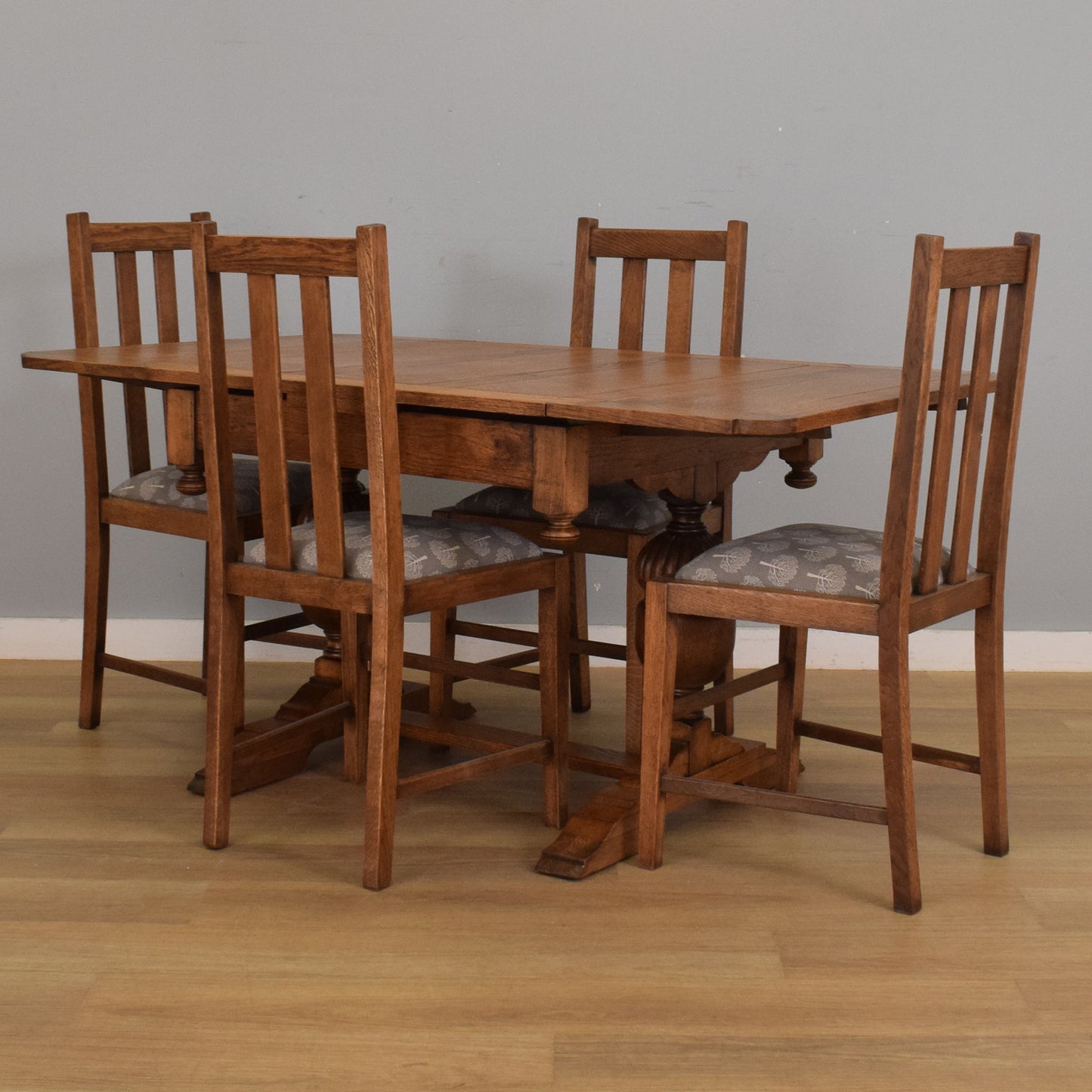 Oak Draw-Leaf Table and Four Chairs