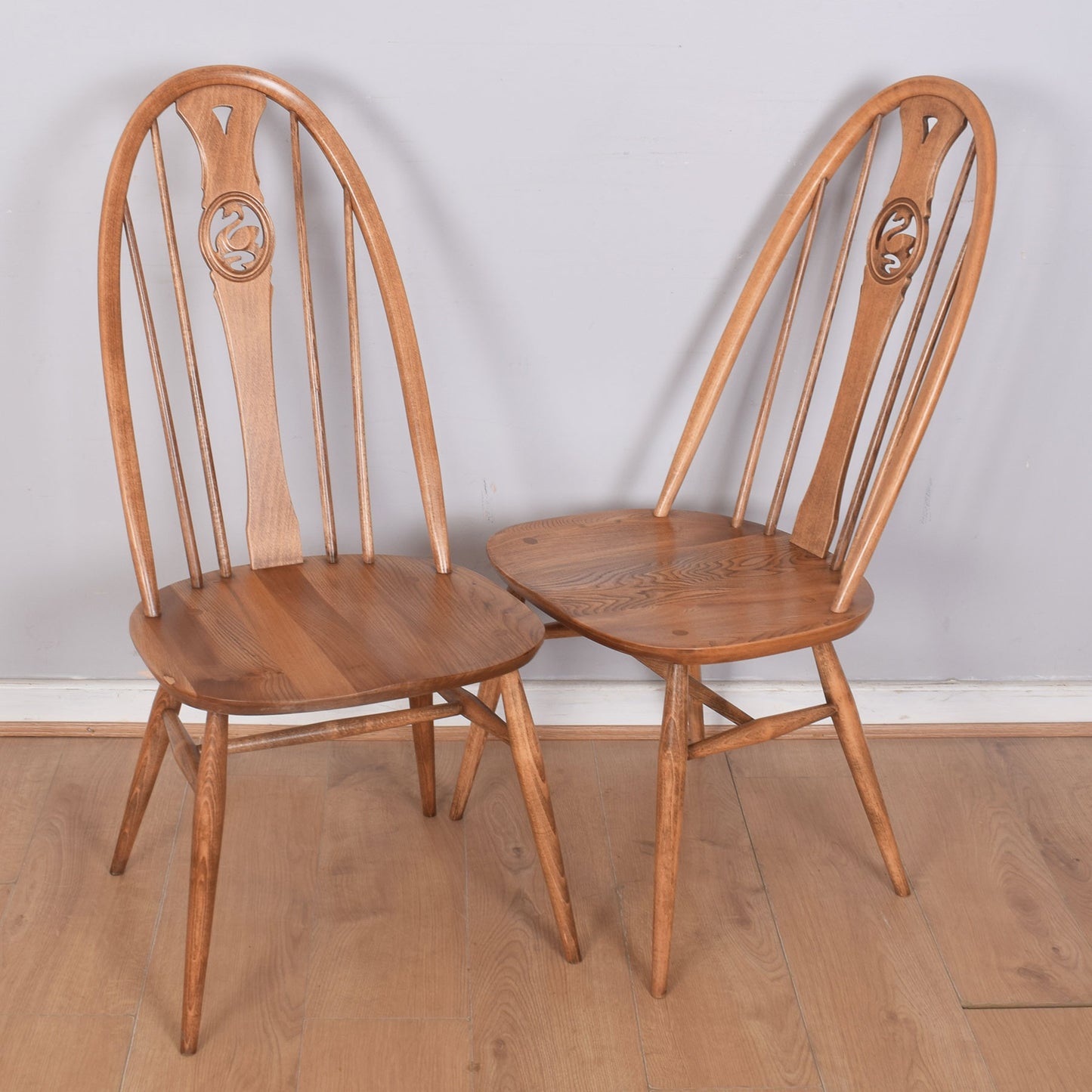 Ercol Dining Table with Six Swan-Back Chairs