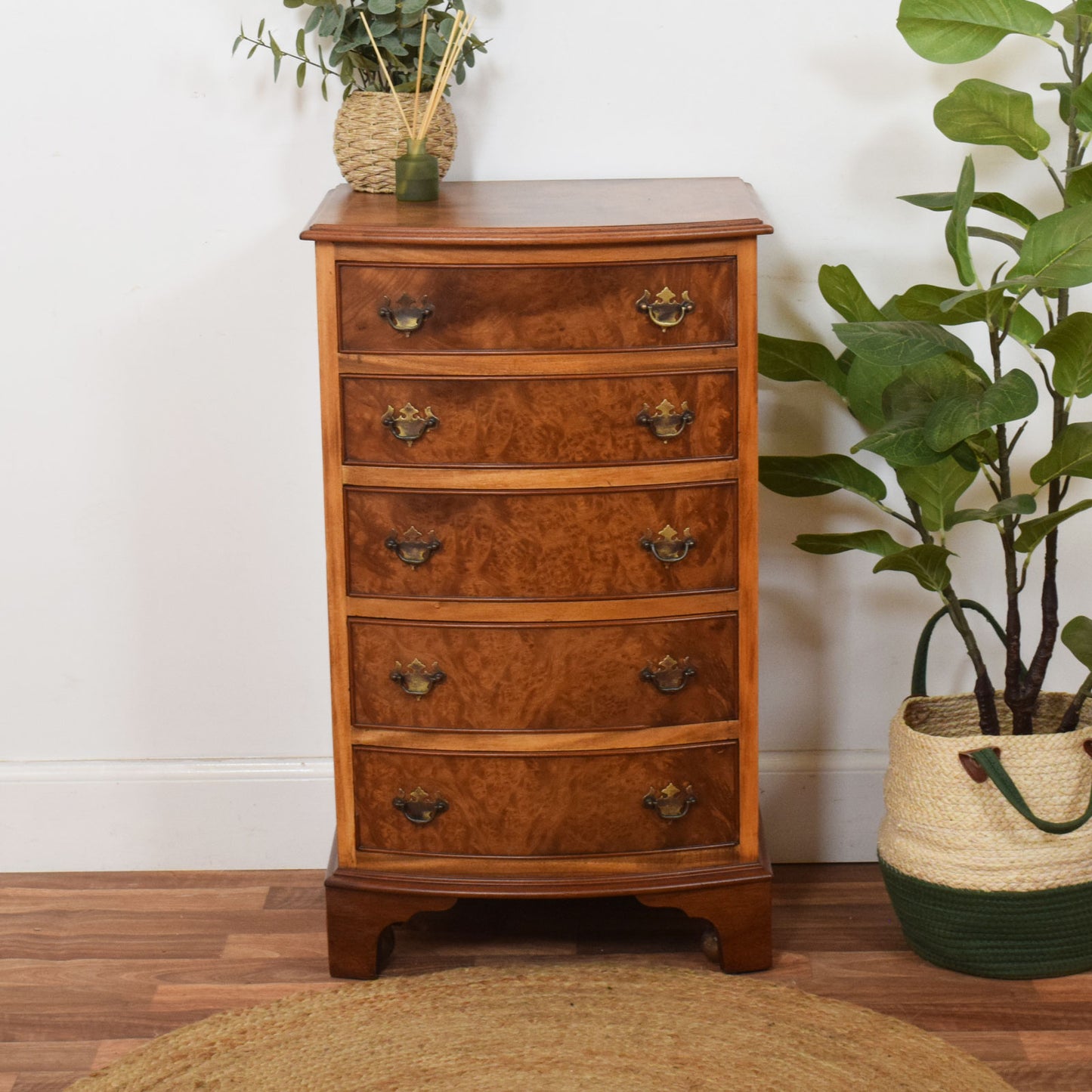 Bow Fronted Walnut Chest of Drawers