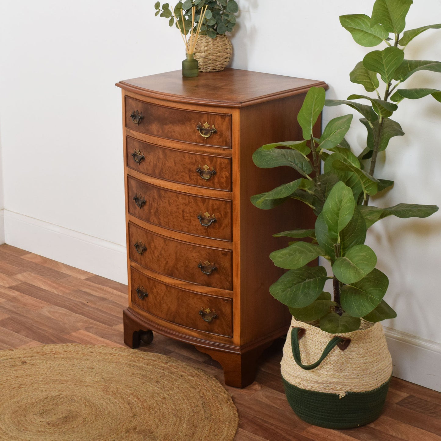 Bow Fronted Walnut Chest of Drawers
