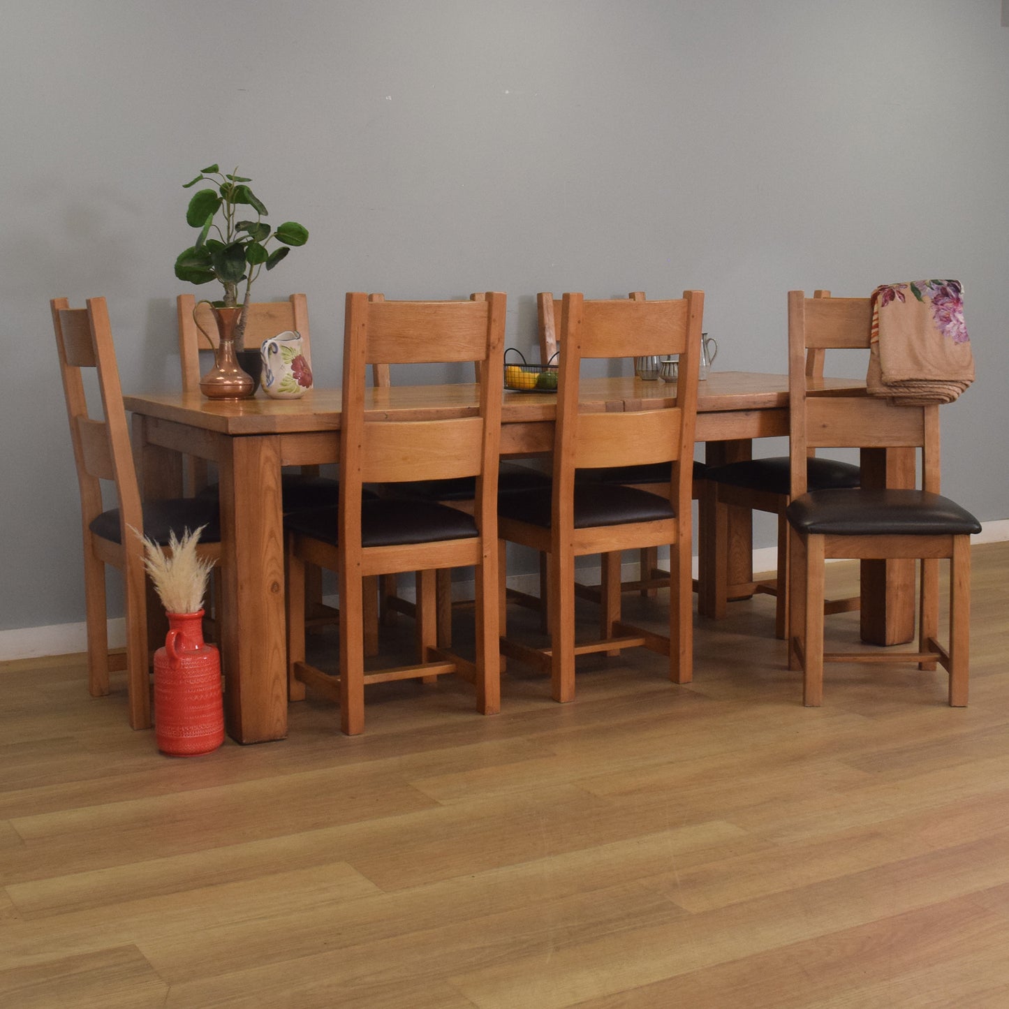 Solid Oak Table and Eight Chairs