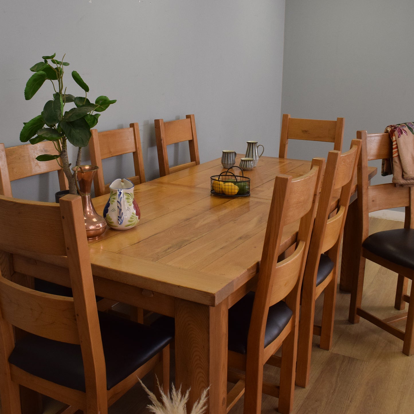 Solid Oak Table and Eight Chairs