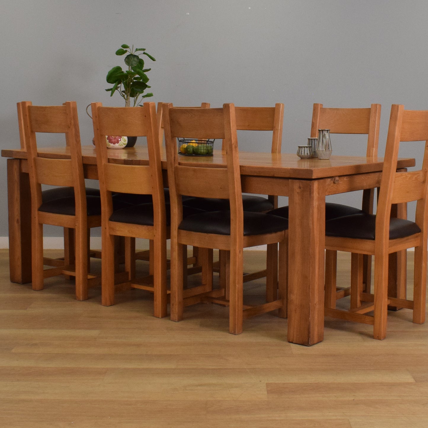 Solid Oak Table and Eight Chairs