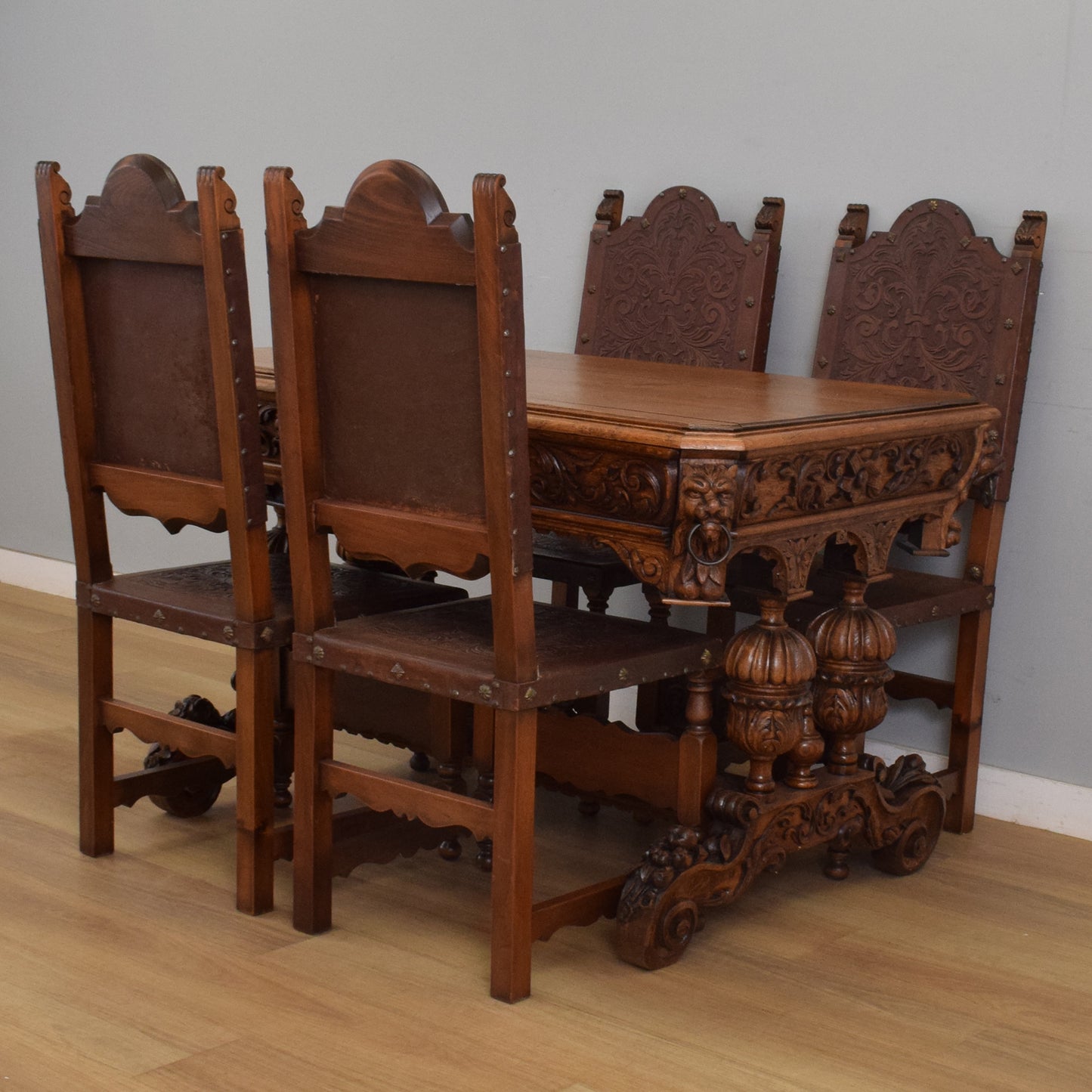 Carved Oak Table and Four Chairs