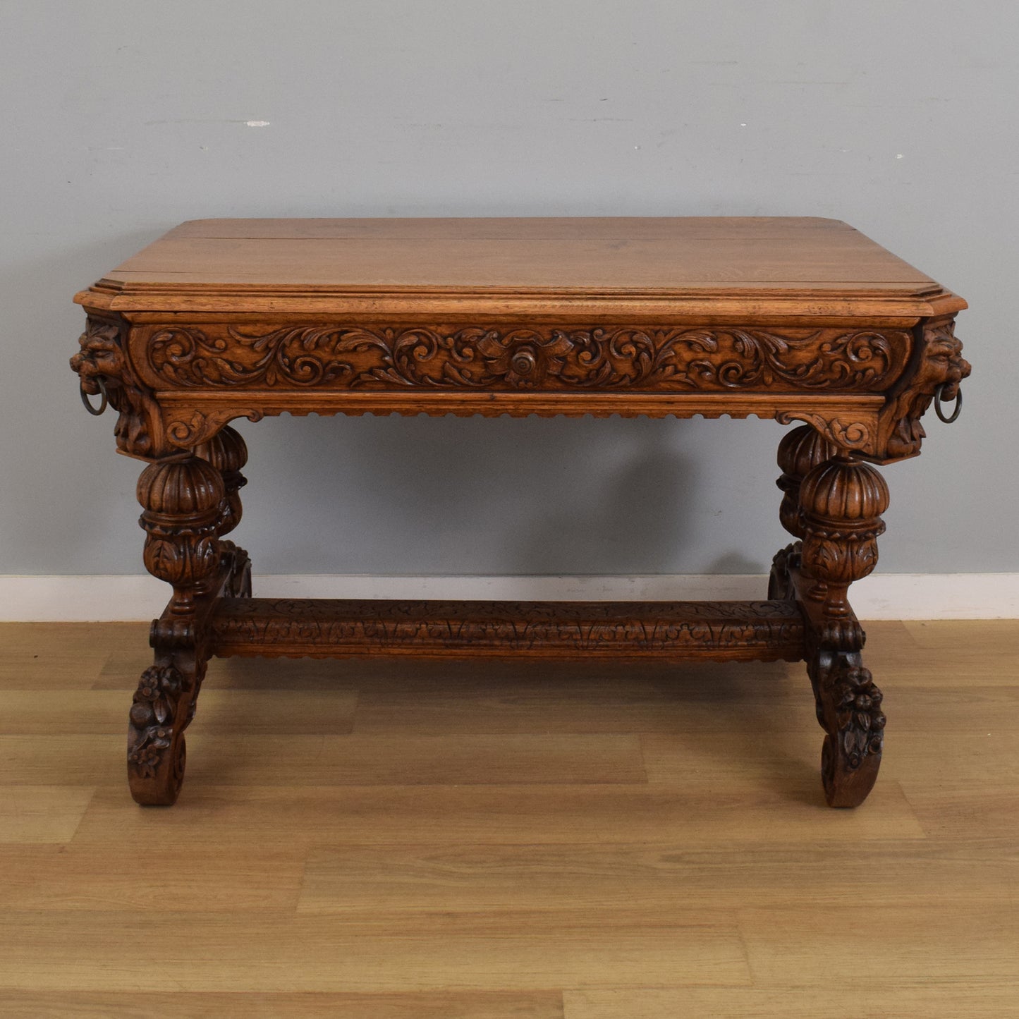 Carved Oak Table and Four Chairs