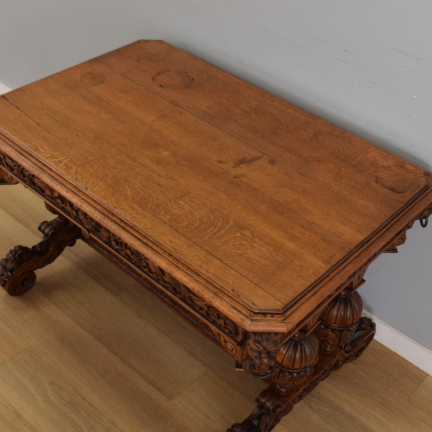 Carved Oak Table and Four Chairs