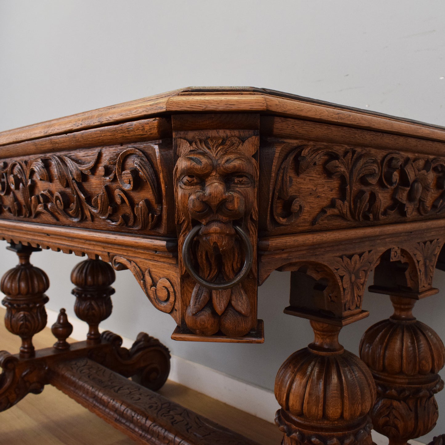Carved Oak Table and Four Chairs
