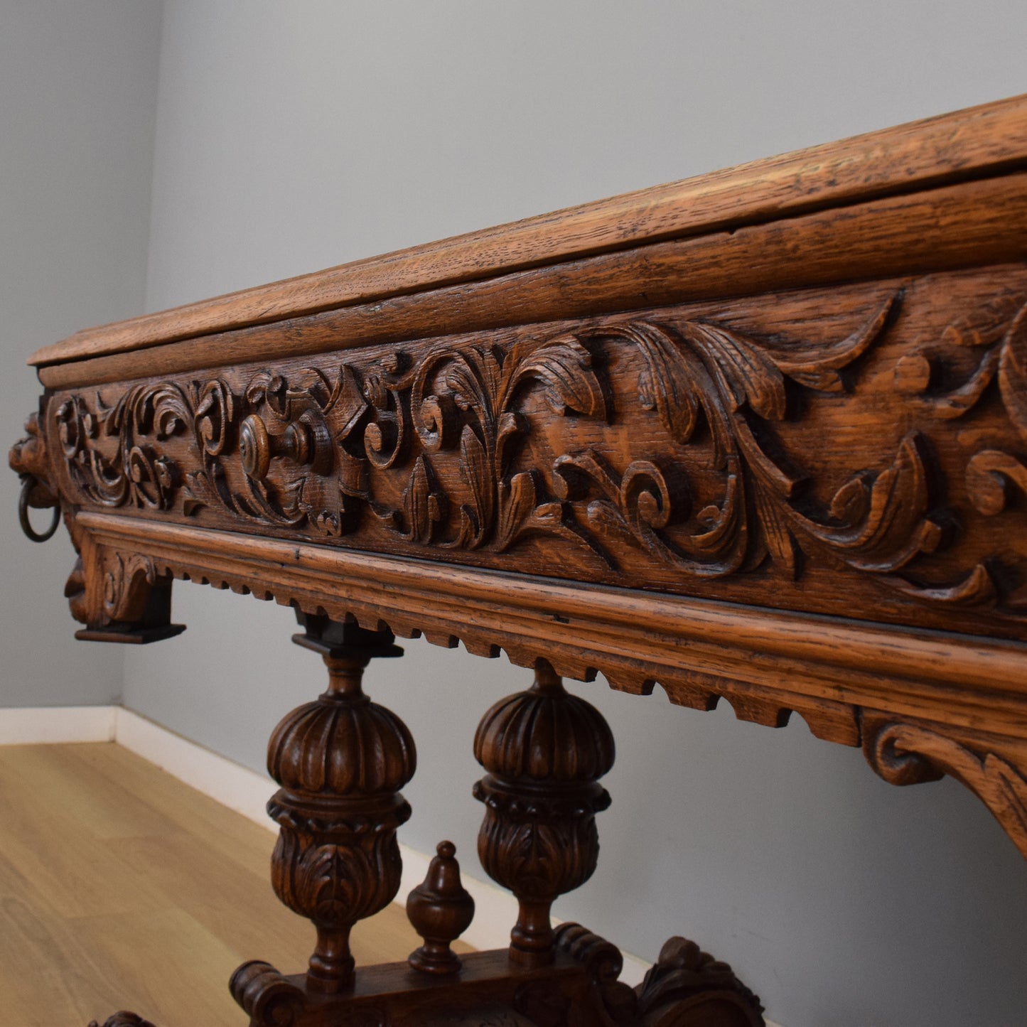 Carved Oak Table and Four Chairs