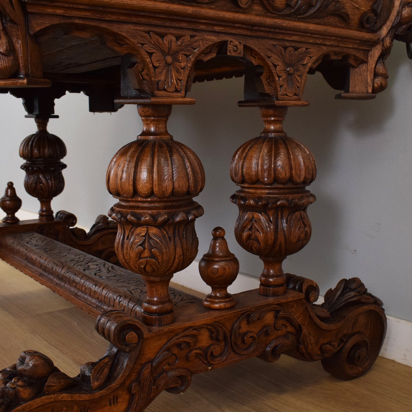 Carved Oak Table and Four Chairs