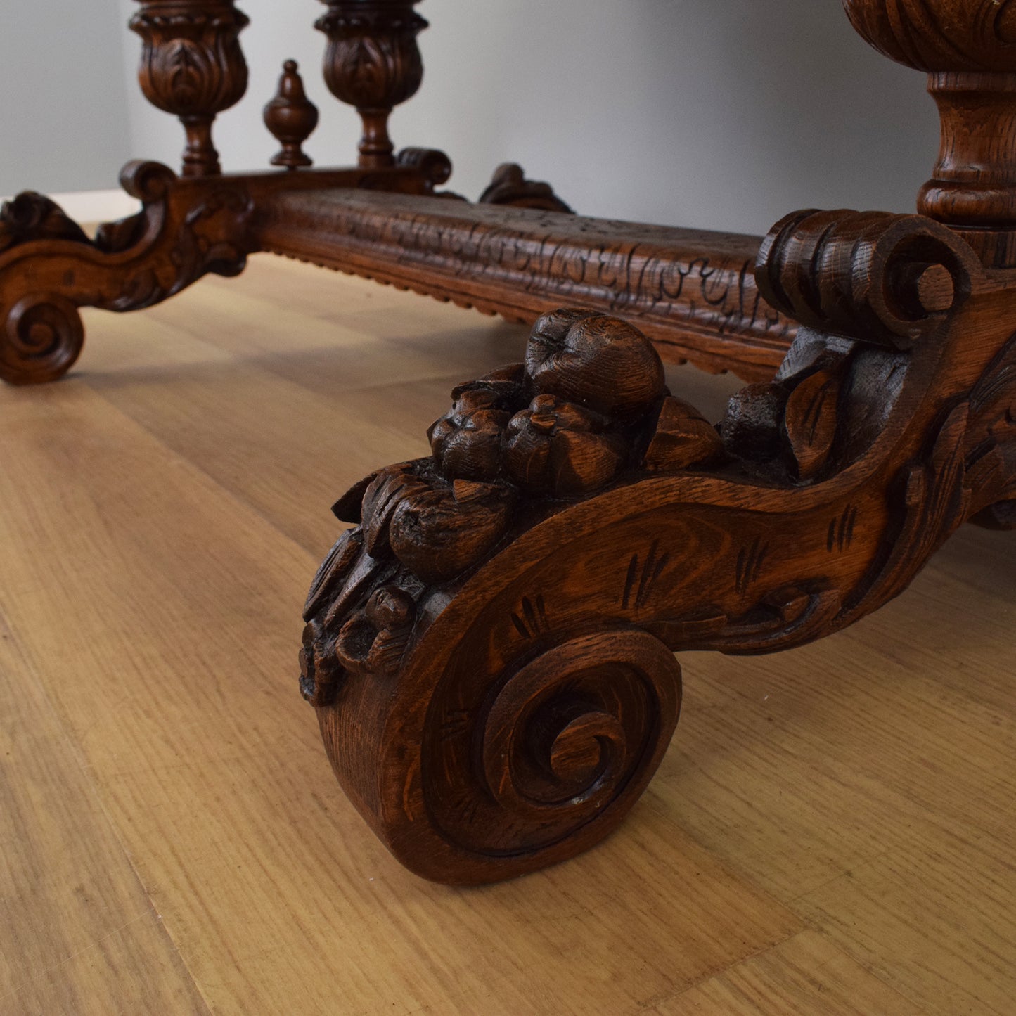 Carved Oak Table and Four Chairs