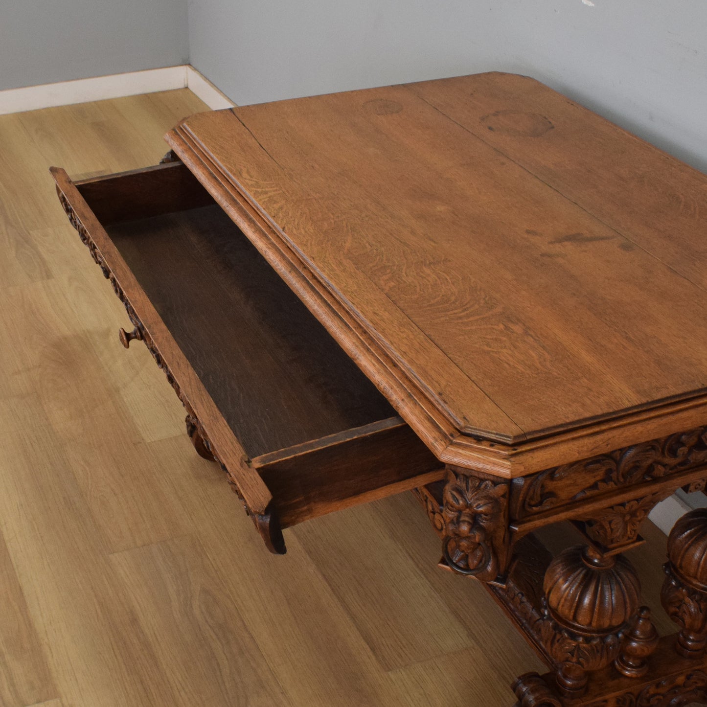 Carved Oak Table and Four Chairs
