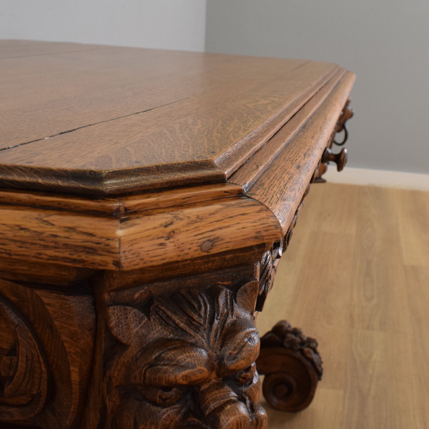 Carved Oak Table and Four Chairs