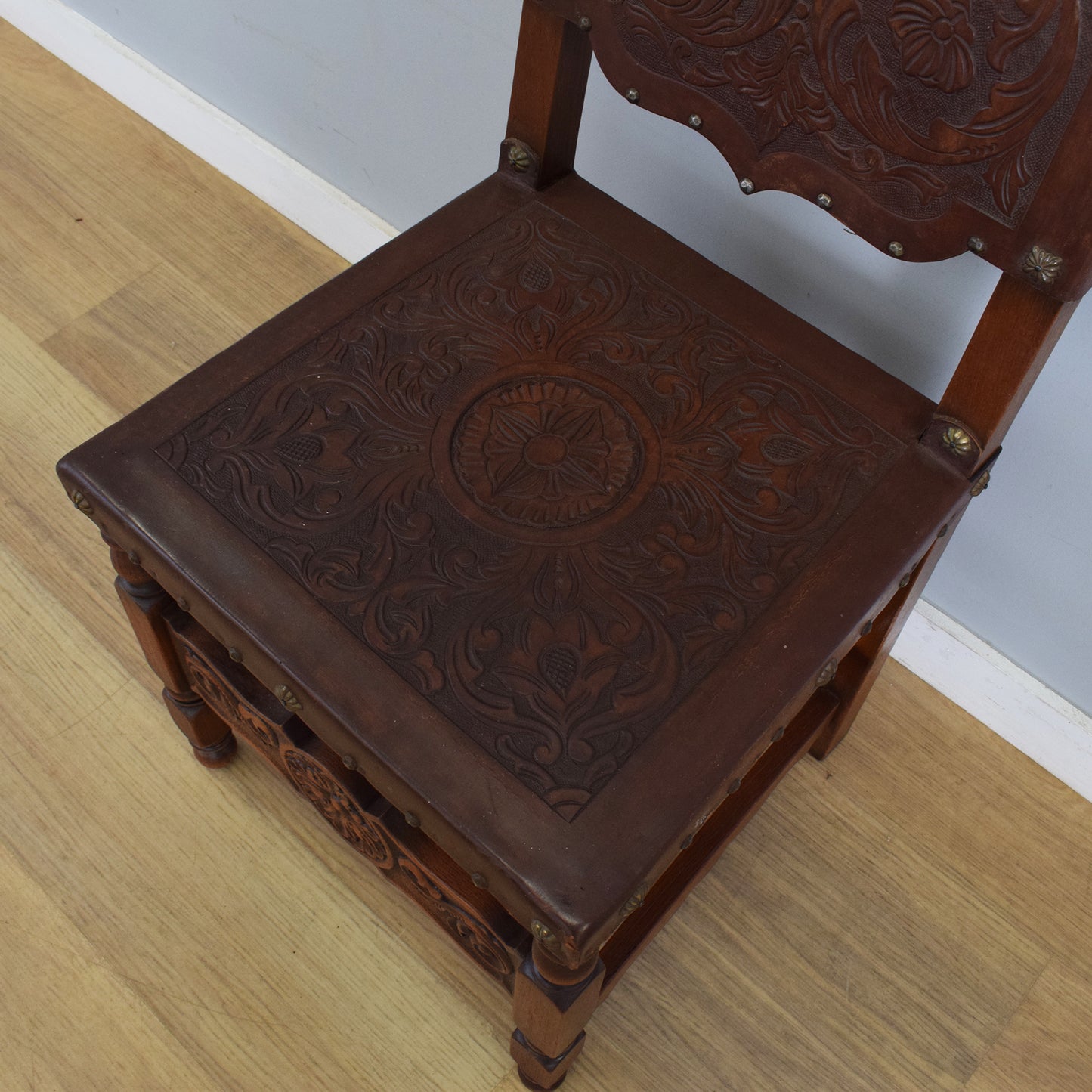 Carved Oak Table and Four Chairs