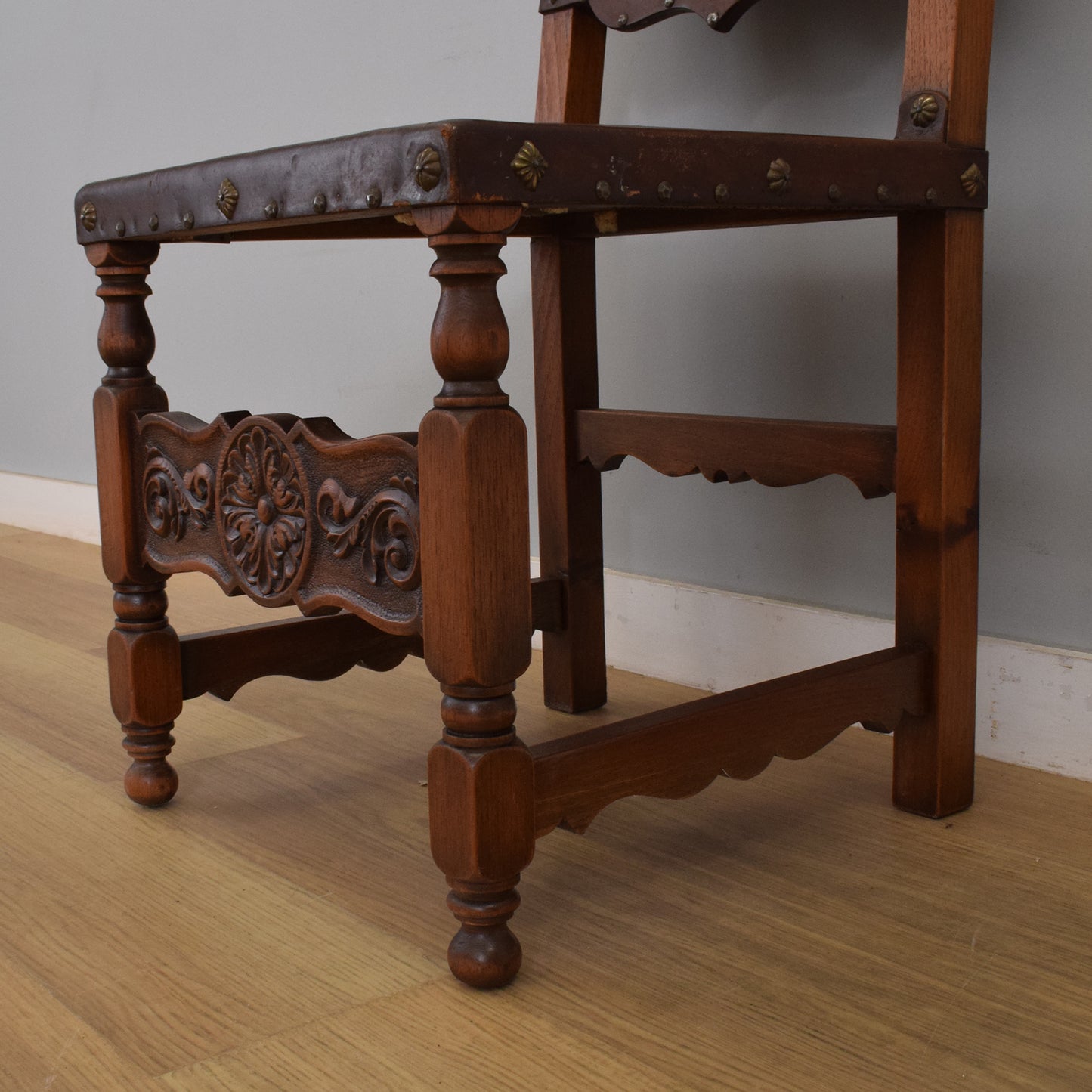 Carved Oak Table and Four Chairs