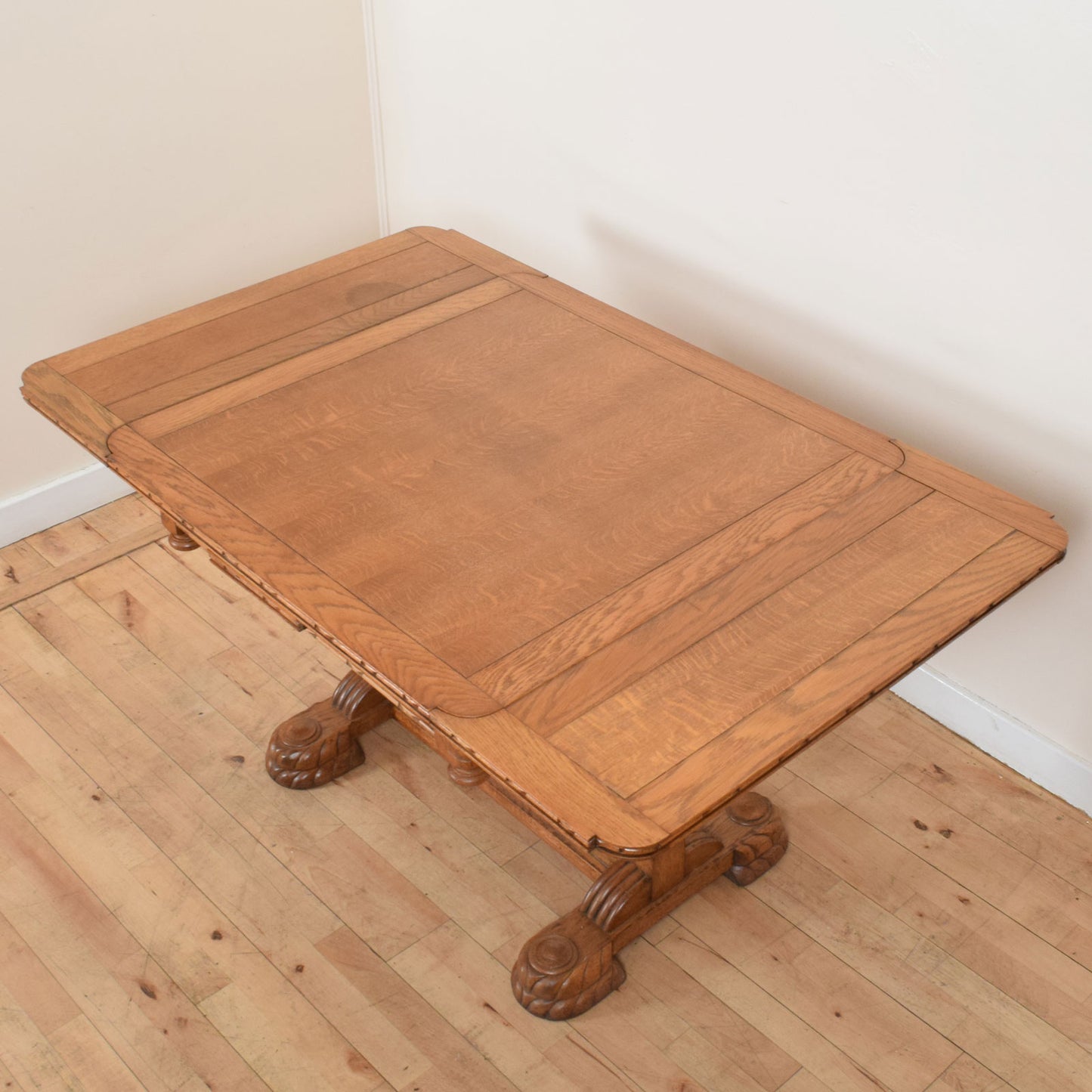 Carved Oak Draw Leaf Table and Four