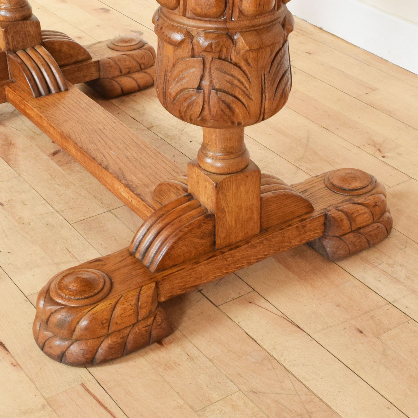 Carved Oak Draw Leaf Table and Four