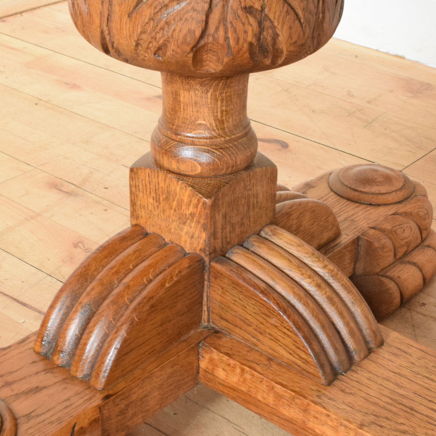 Carved Oak Draw Leaf Table and Four